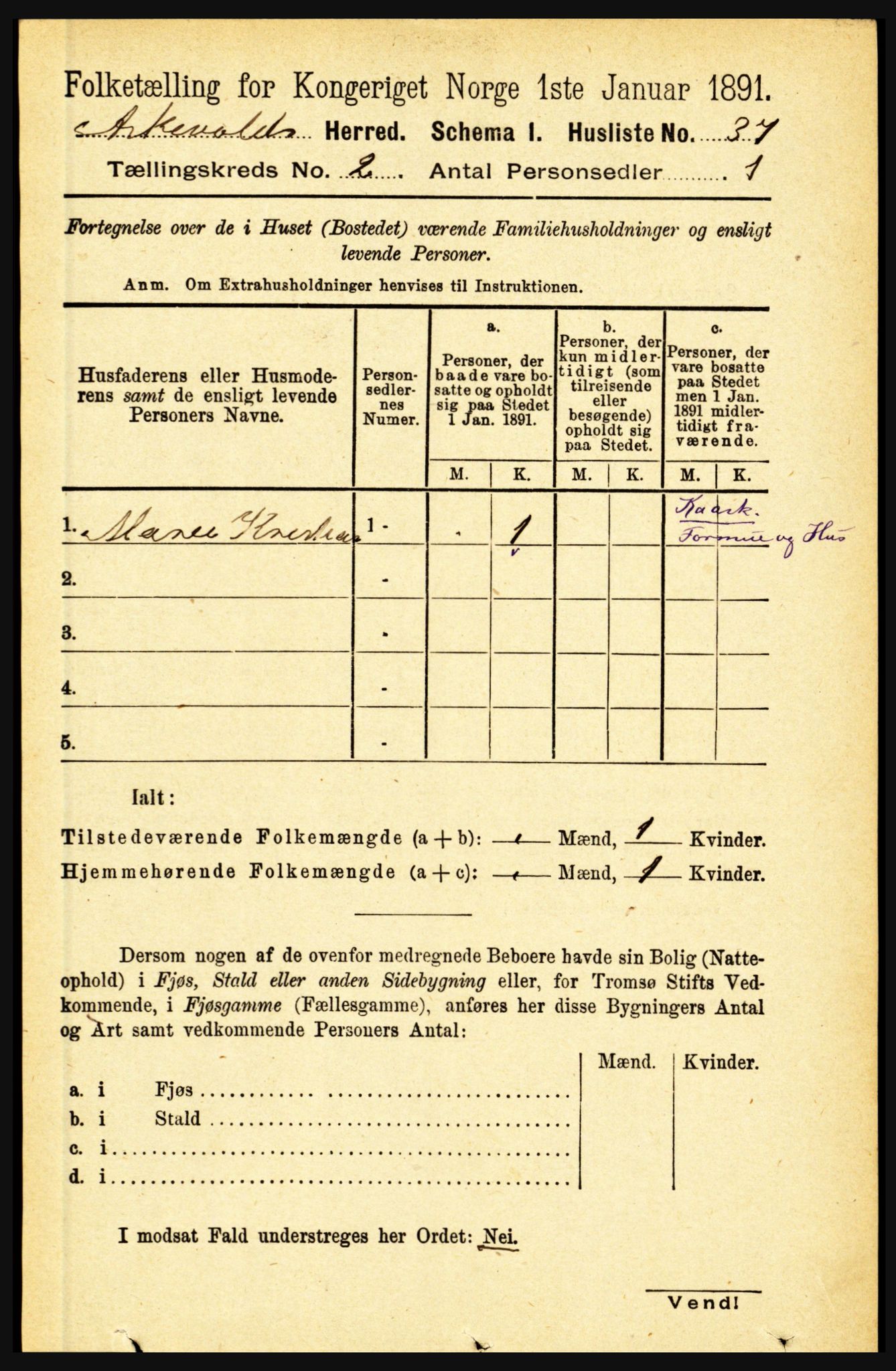 RA, 1891 census for 1428 Askvoll, 1891, p. 405