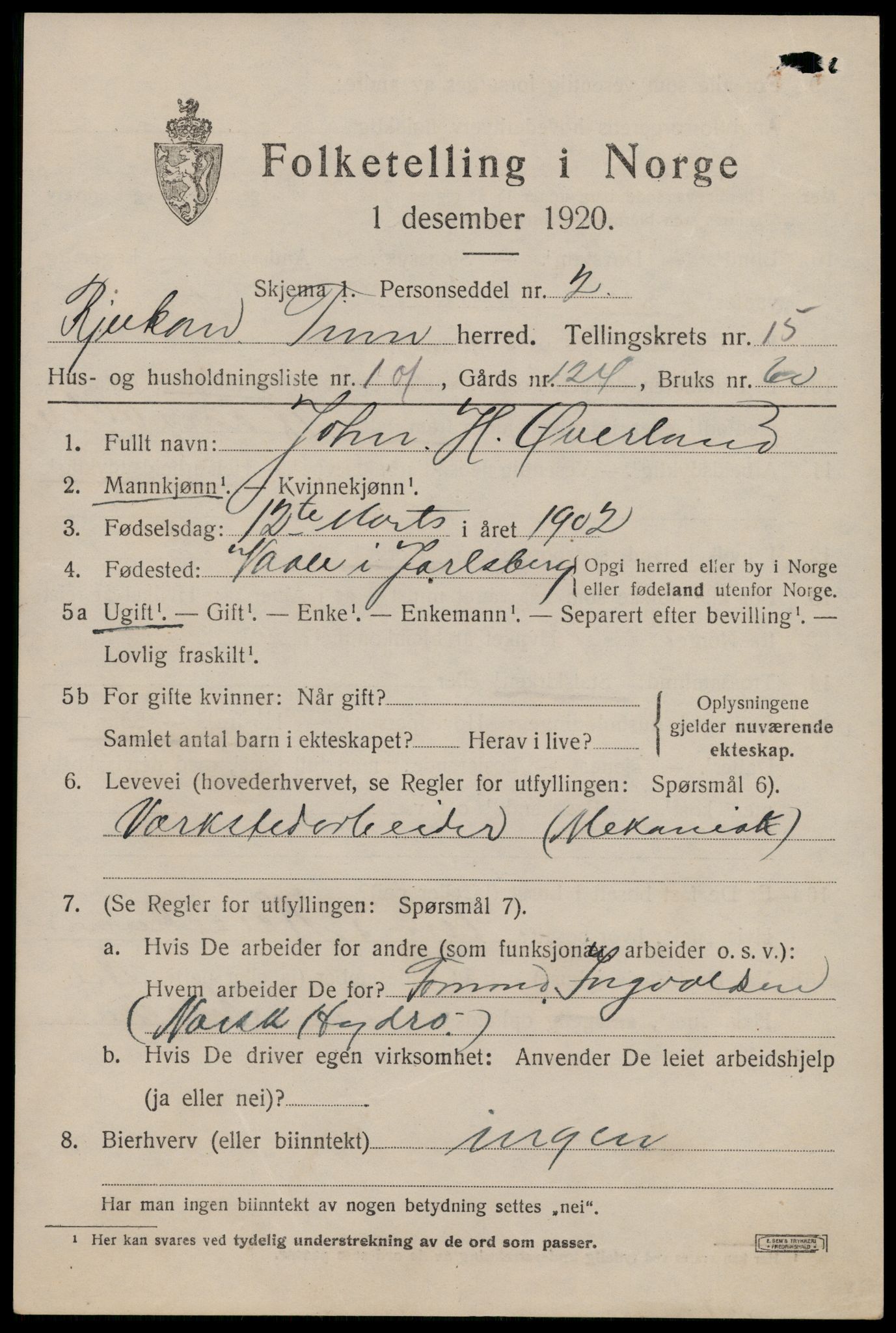 SAKO, 1920 census for Tinn, 1920, p. 15064