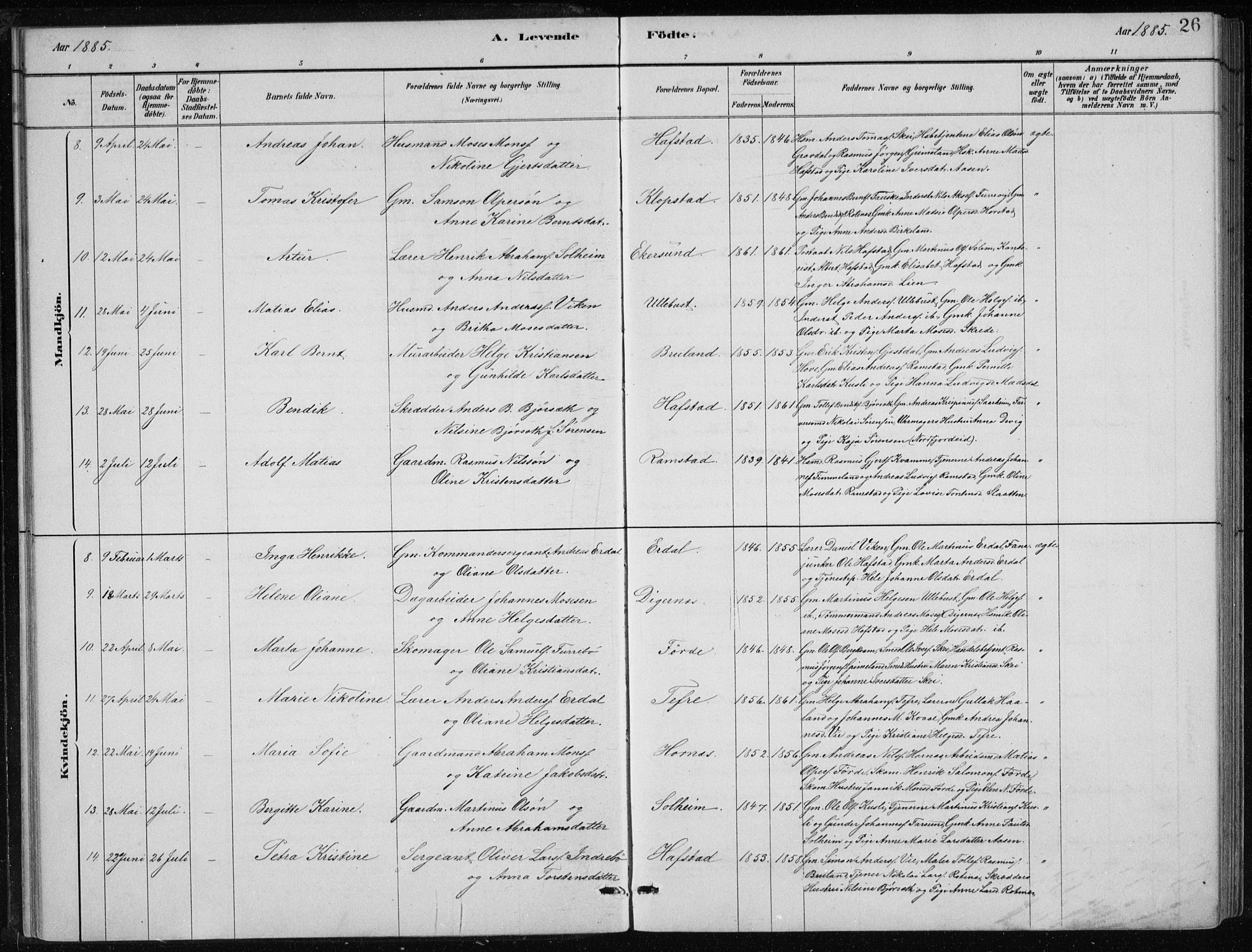 Førde sokneprestembete, SAB/A-79901/H/Hab/Haba/L0002: Parish register (copy) no. A 2, 1881-1898, p. 26