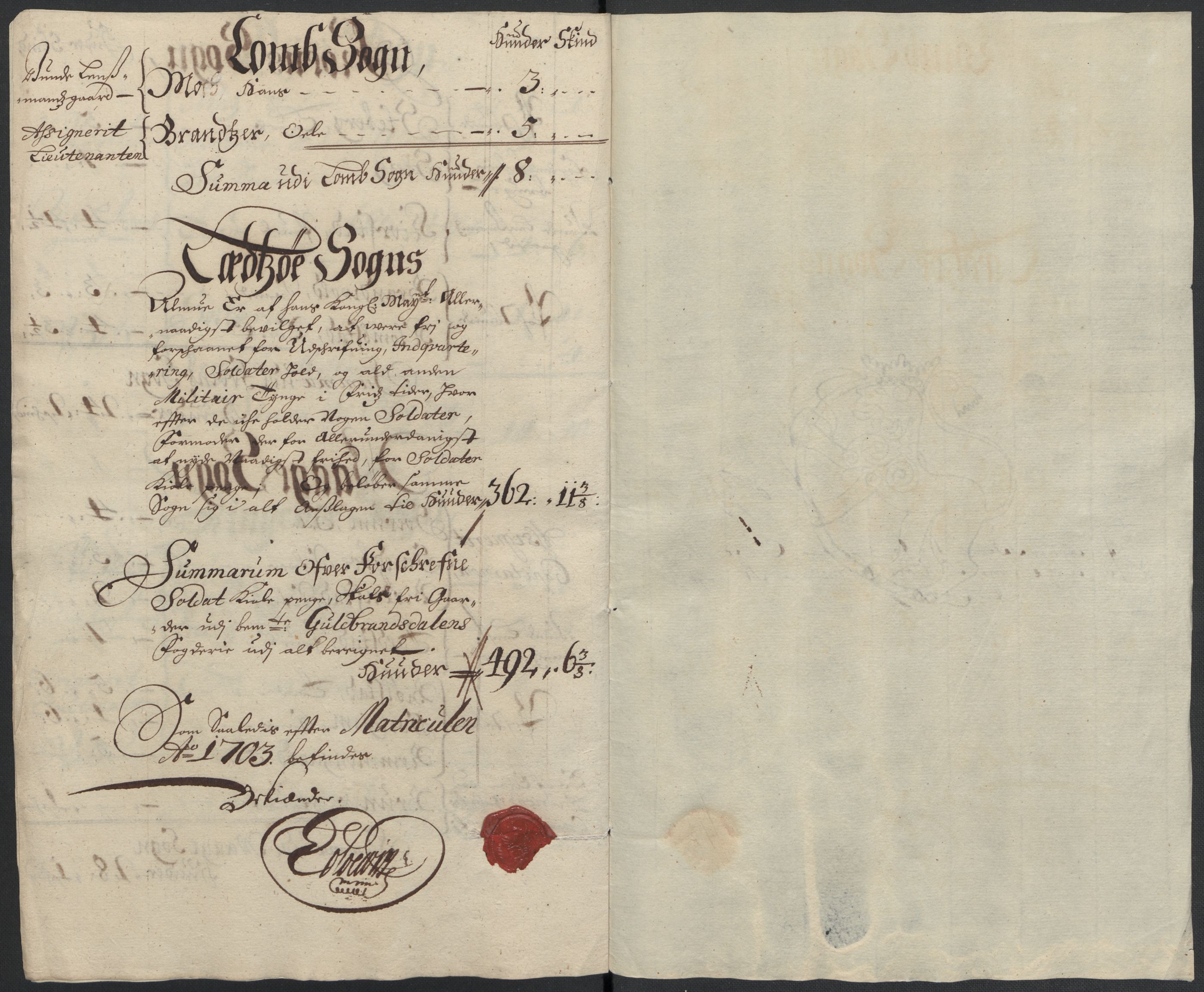 Rentekammeret inntil 1814, Reviderte regnskaper, Fogderegnskap, RA/EA-4092/R17/L1176: Fogderegnskap Gudbrandsdal, 1703, p. 222