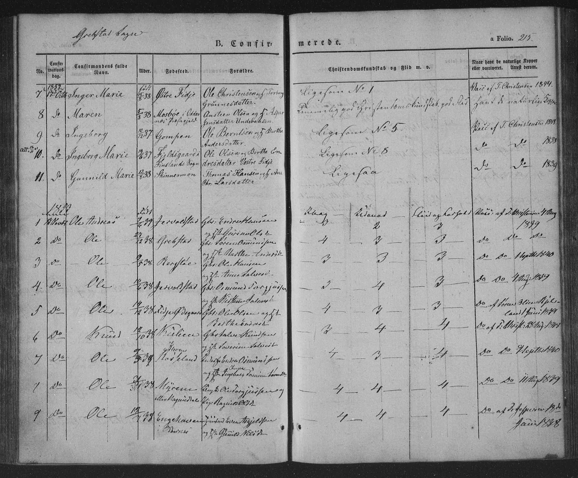 Søgne sokneprestkontor, AV/SAK-1111-0037/F/Fa/Fab/L0009: Parish register (official) no. A 9, 1838-1853, p. 215