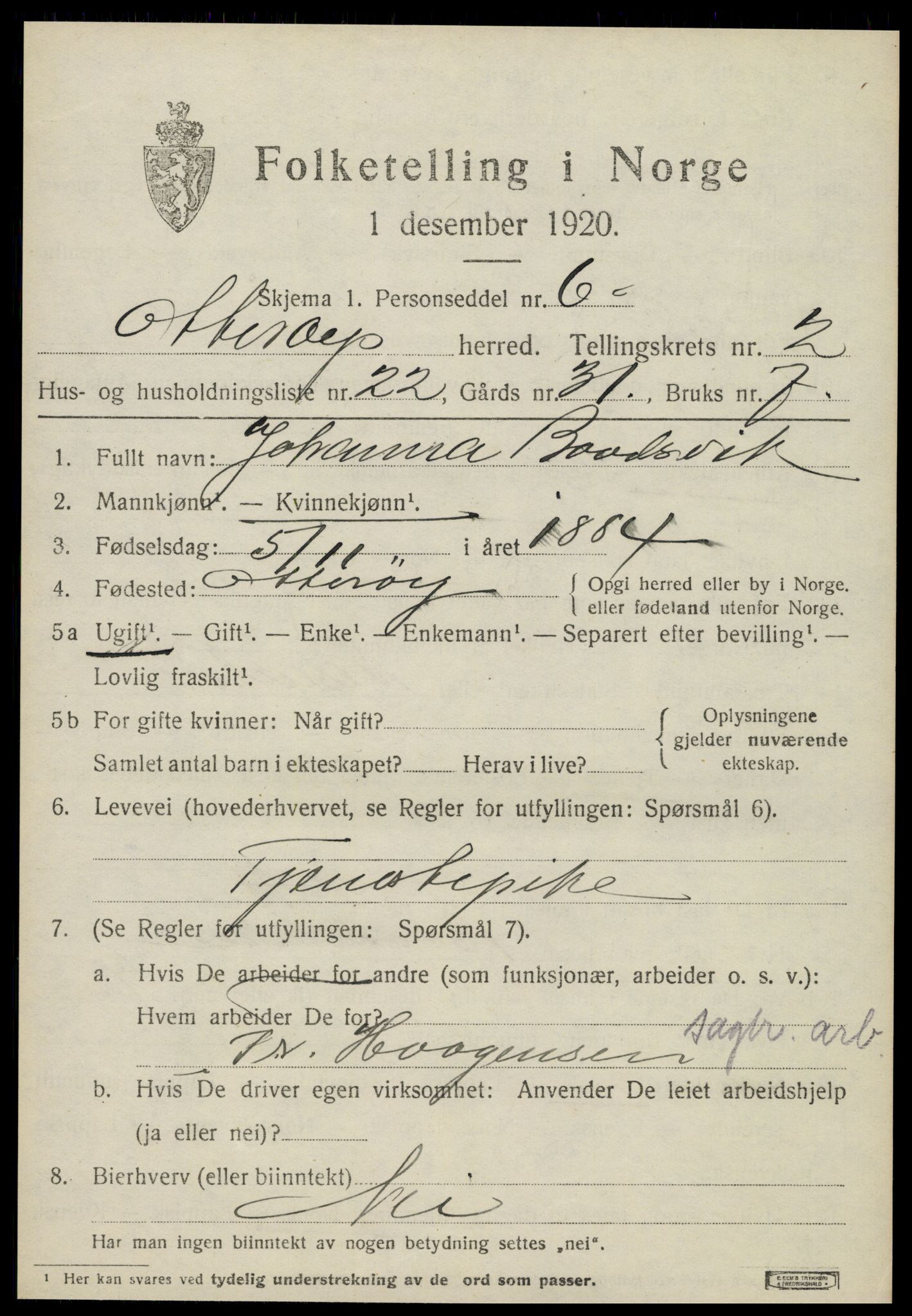 SAT, 1920 census for Otterøy, 1920, p. 1363