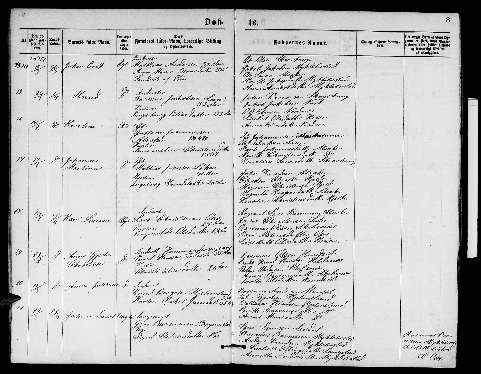 Eid sokneprestembete, AV/SAB-A-82301/H/Hab/Habb/L0001: Parish register (copy) no. B 1, 1877-1882, p. 8