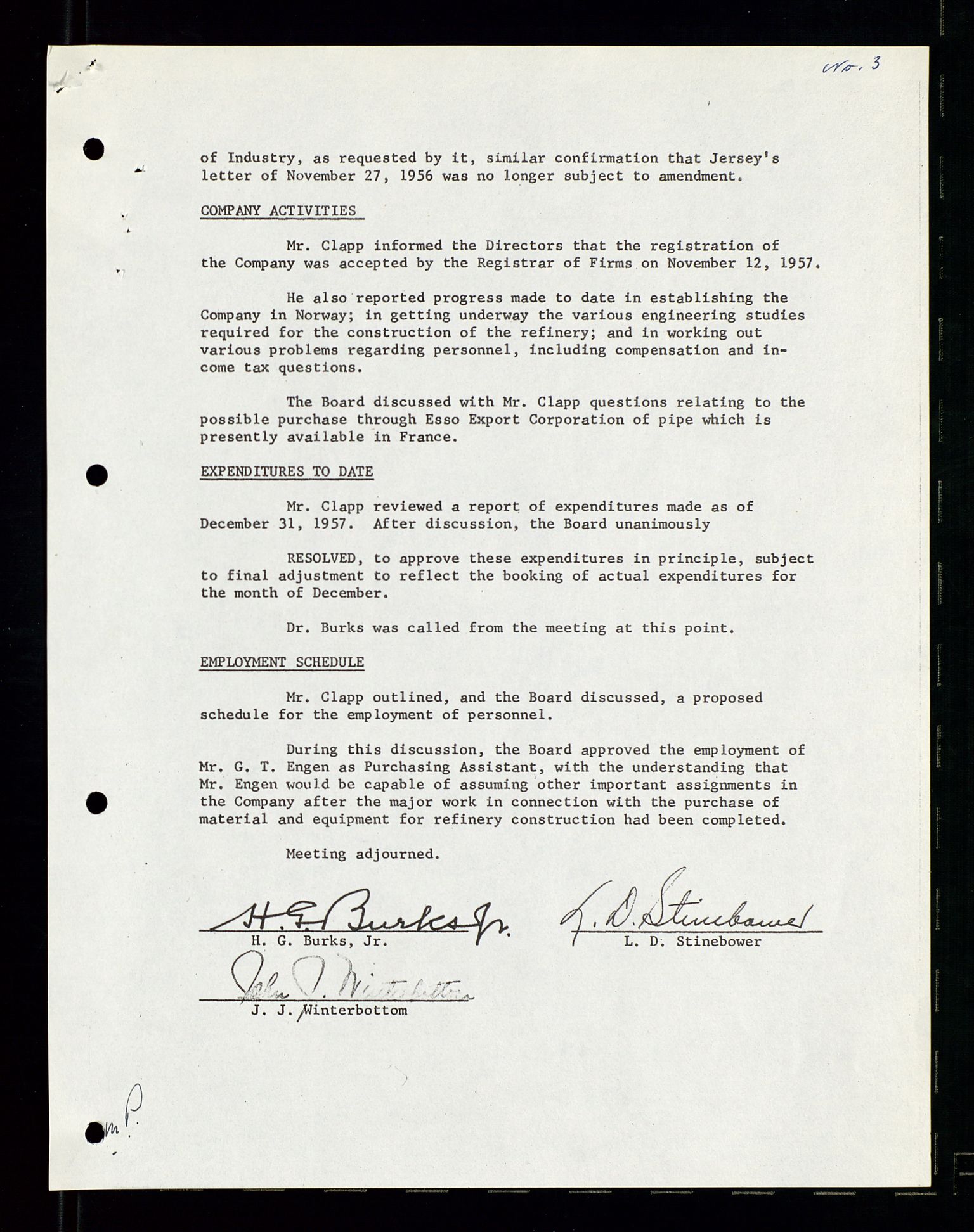 PA 1537 - A/S Essoraffineriet Norge, AV/SAST-A-101957/A/Aa/L0002/0001: Styremøter / Shareholder meetings, Board meeting minutes, 1957-1961, p. 165