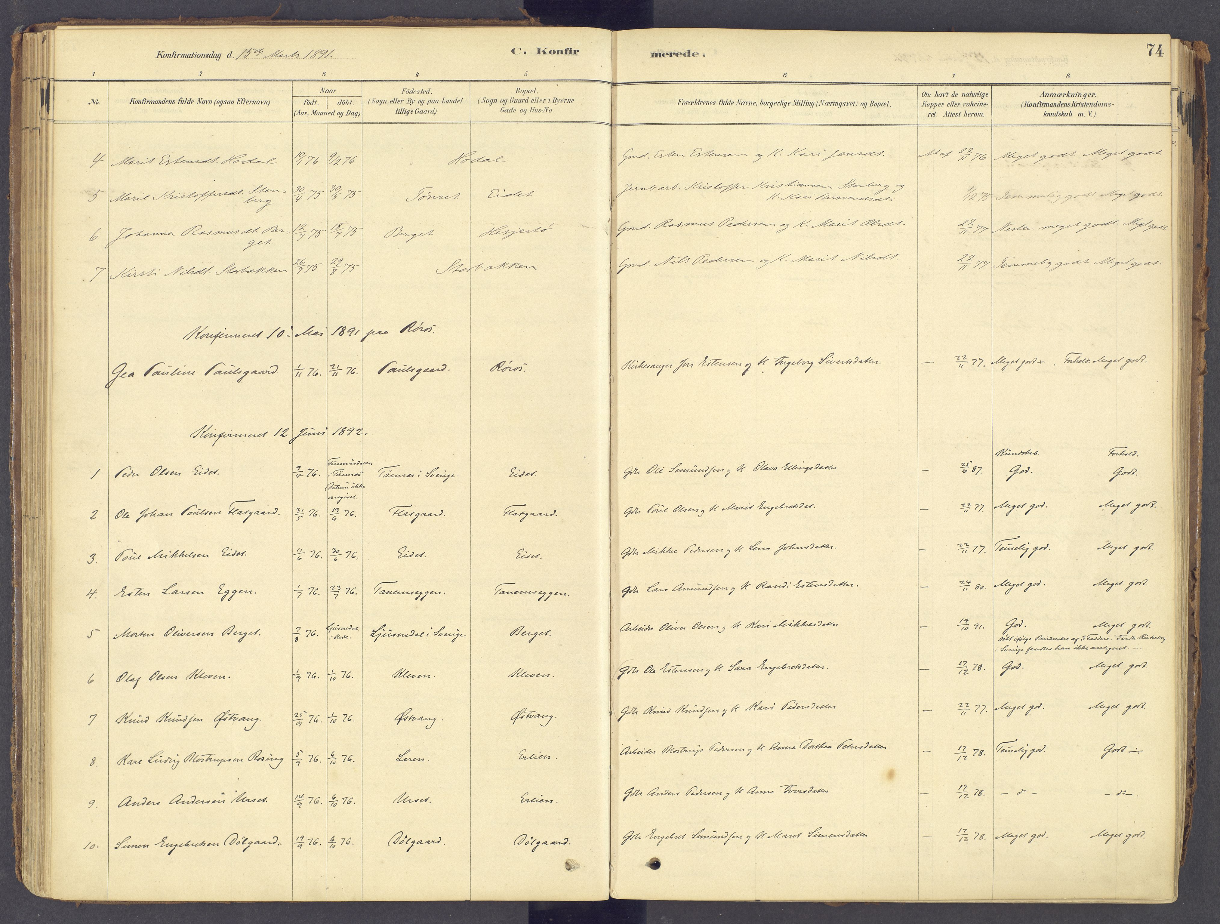 Tolga prestekontor, AV/SAH-PREST-062/K/L0011: Parish register (official) no. 11, 1877-1920, p. 74