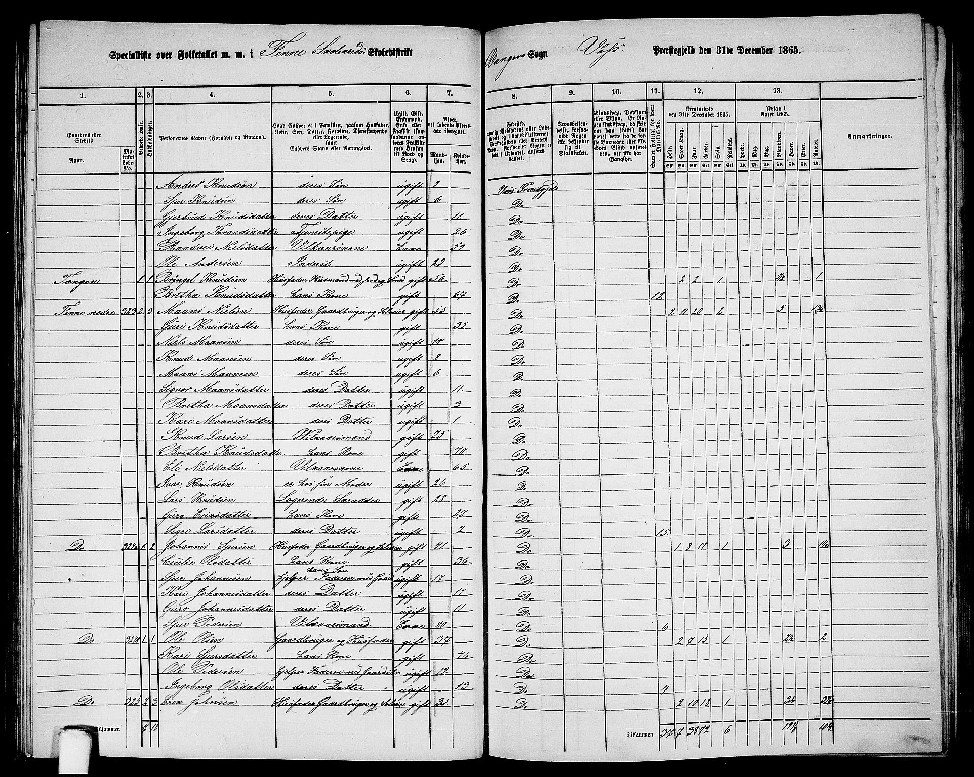 RA, 1865 census for Voss, 1865, p. 152
