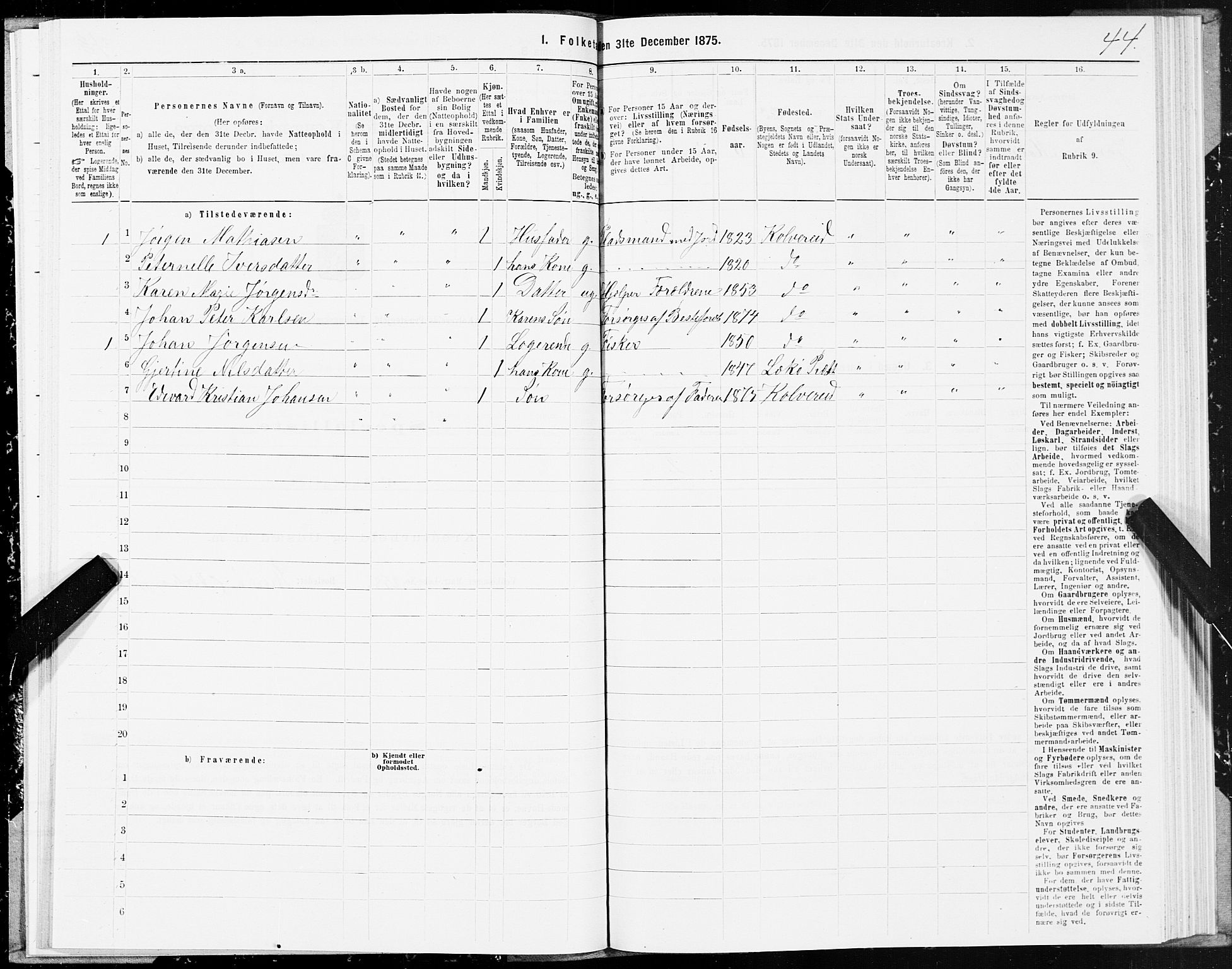 SAT, 1875 census for 1752P Kolvereid, 1875, p. 1044