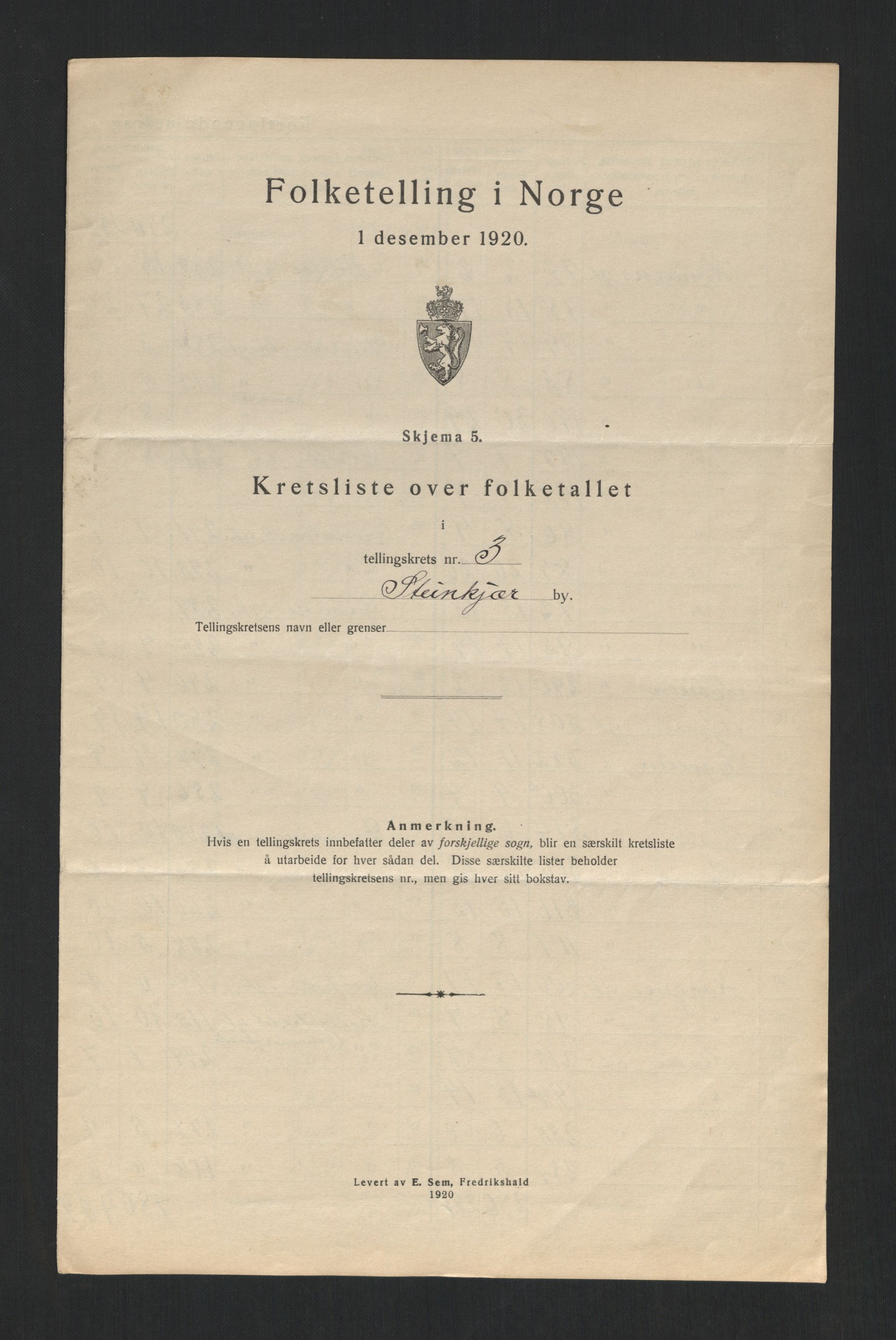 SAT, 1920 census for Steinkjer, 1920, p. 14