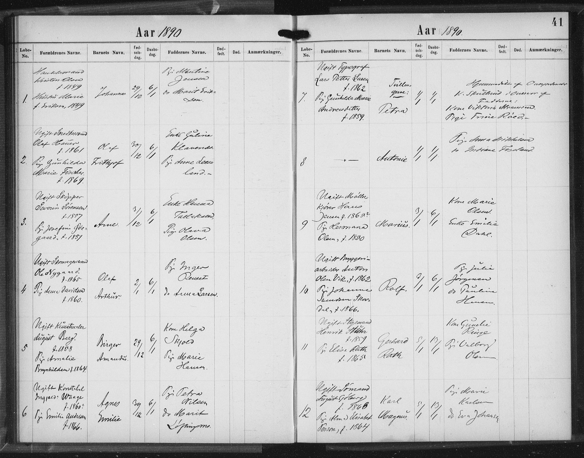 Rikshospitalet prestekontor Kirkebøker, AV/SAO-A-10309b/K/L0003/0003: Baptism register no. 3.3, 1889-1892, p. 41