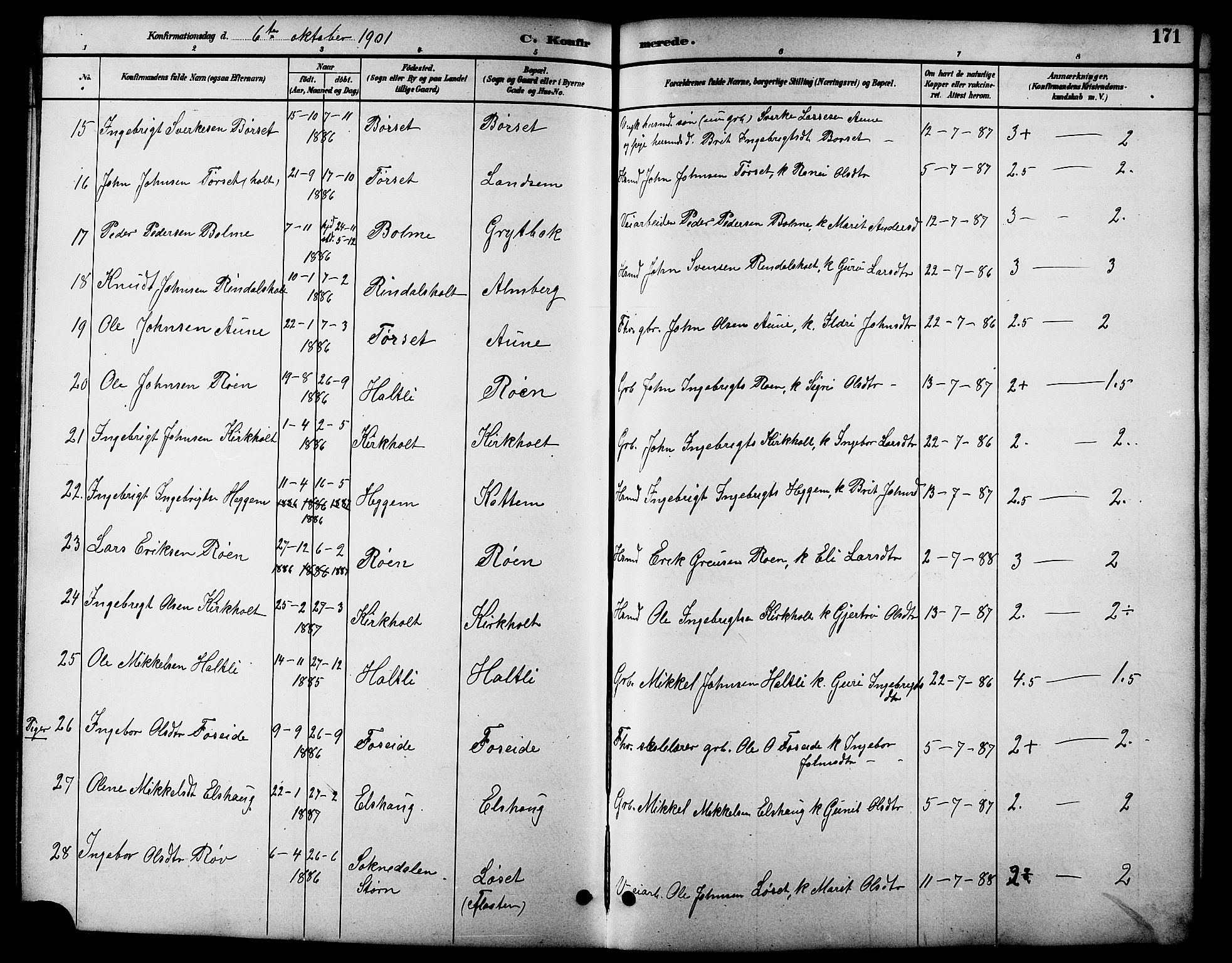 Ministerialprotokoller, klokkerbøker og fødselsregistre - Møre og Romsdal, SAT/A-1454/598/L1078: Parish register (copy) no. 598C03, 1892-1909, p. 171