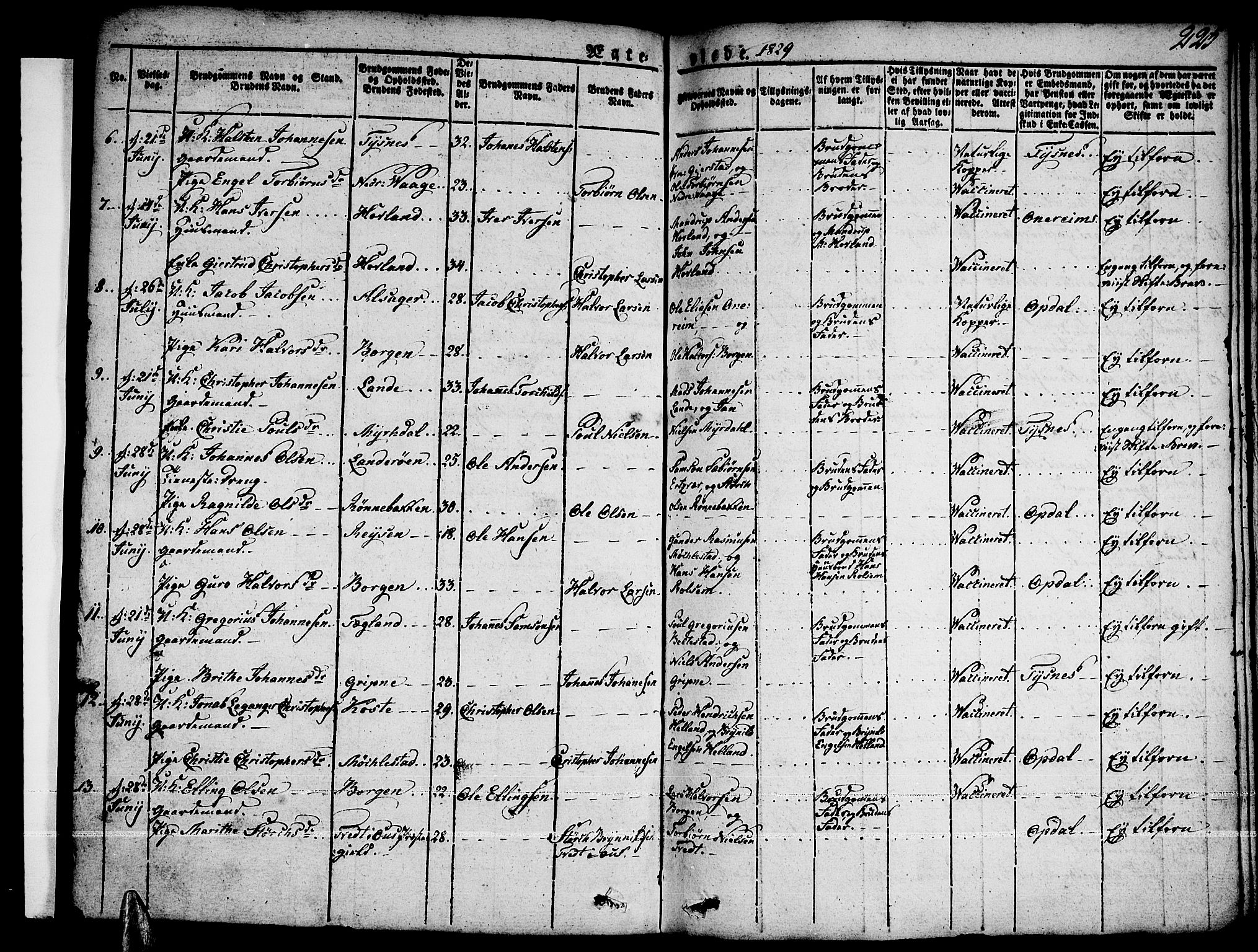 Tysnes sokneprestembete, AV/SAB-A-78601/H/Haa: Parish register (official) no. A 8, 1826-1837, p. 225