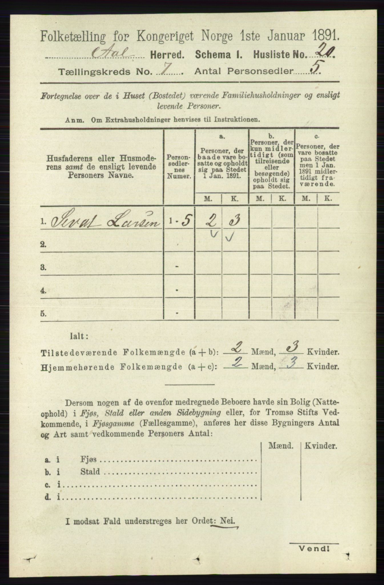 RA, 1891 census for 0619 Ål, 1891, p. 1801