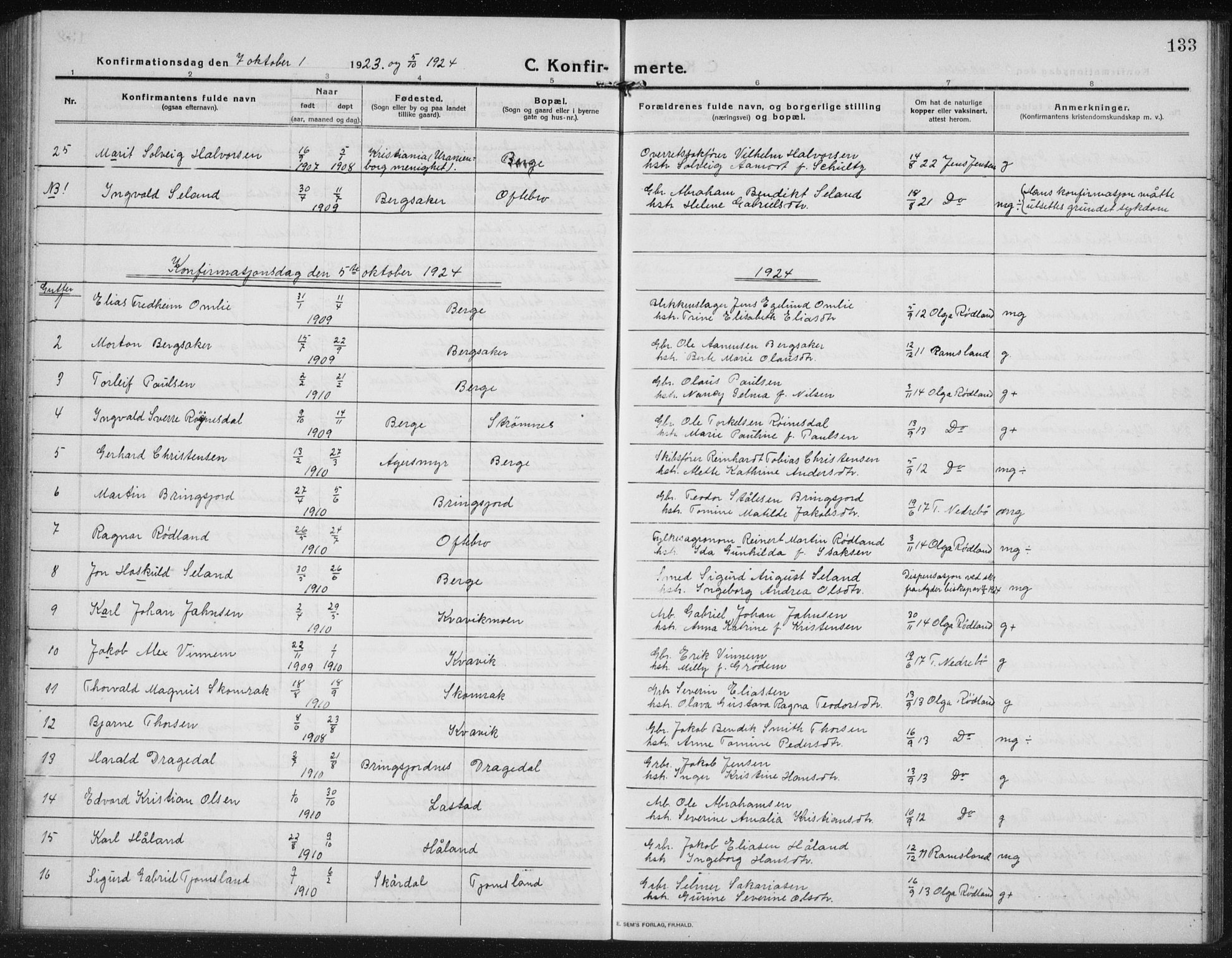 Lyngdal sokneprestkontor, AV/SAK-1111-0029/F/Fb/Fbc/L0006: Parish register (copy) no. B 6, 1914-1934, p. 133