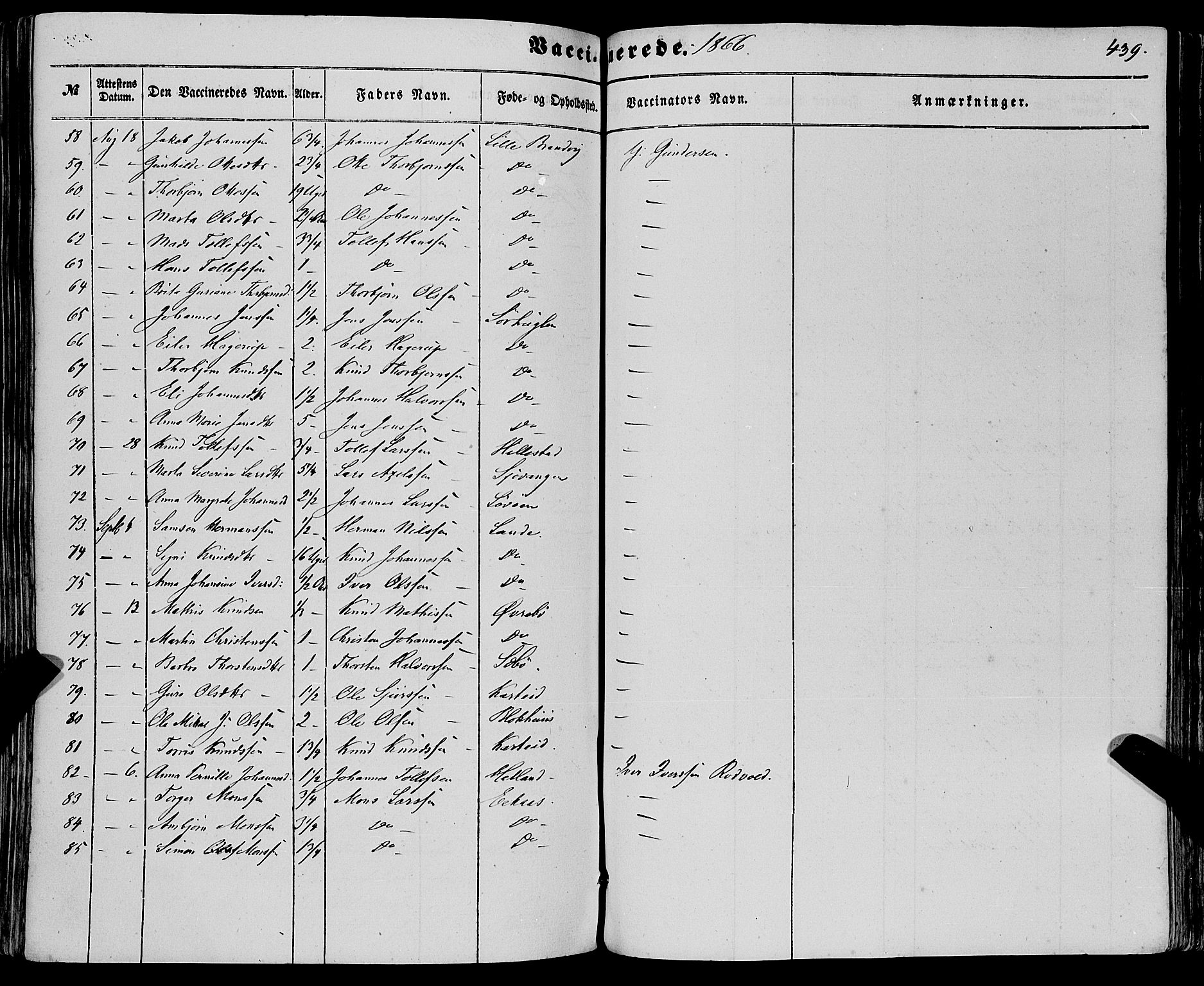 Fjelberg sokneprestembete, SAB/A-75201/H/Haa: Parish register (official) no. A 7, 1851-1867, p. 439
