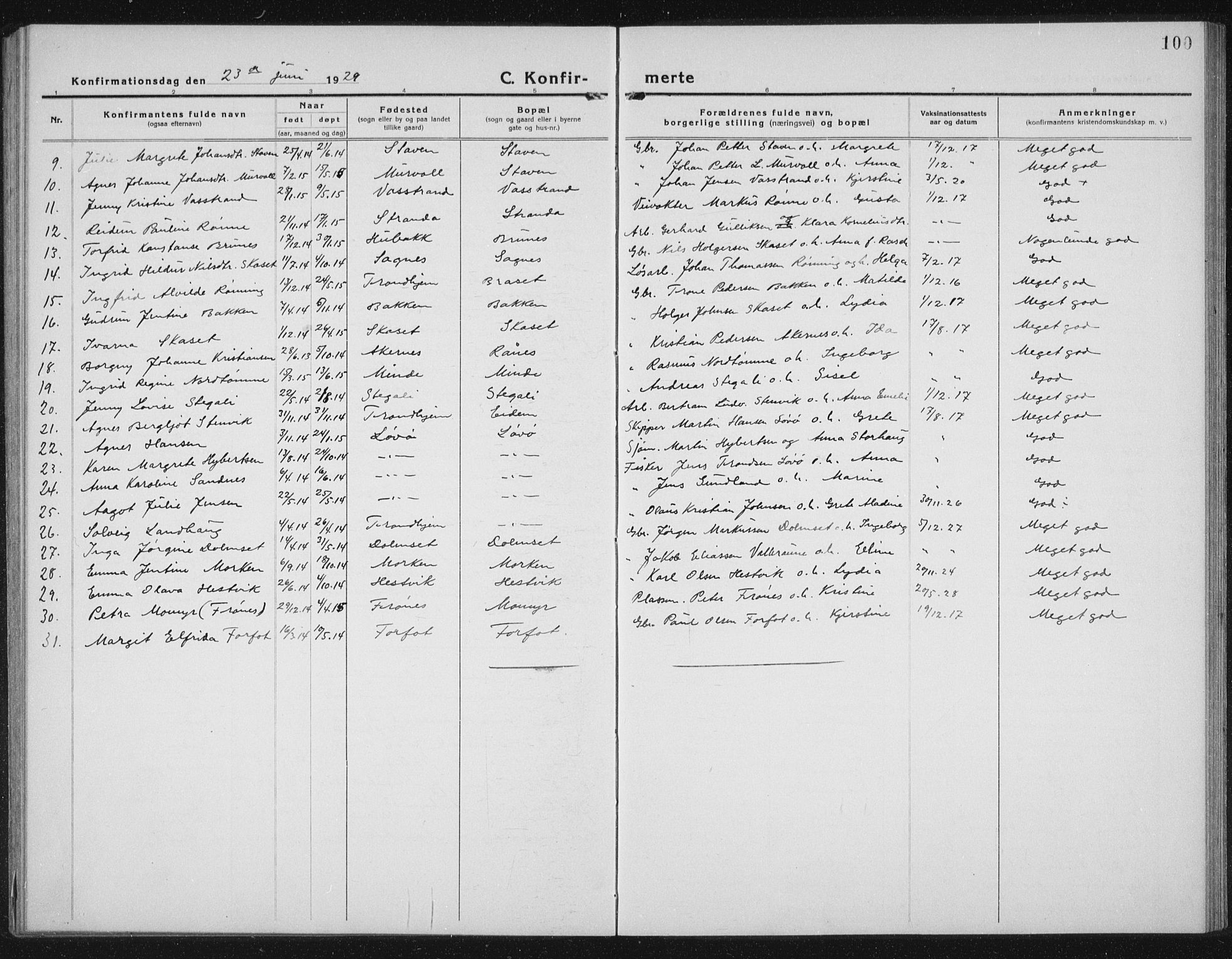 Ministerialprotokoller, klokkerbøker og fødselsregistre - Sør-Trøndelag, SAT/A-1456/655/L0689: Parish register (copy) no. 655C05, 1922-1936, p. 100