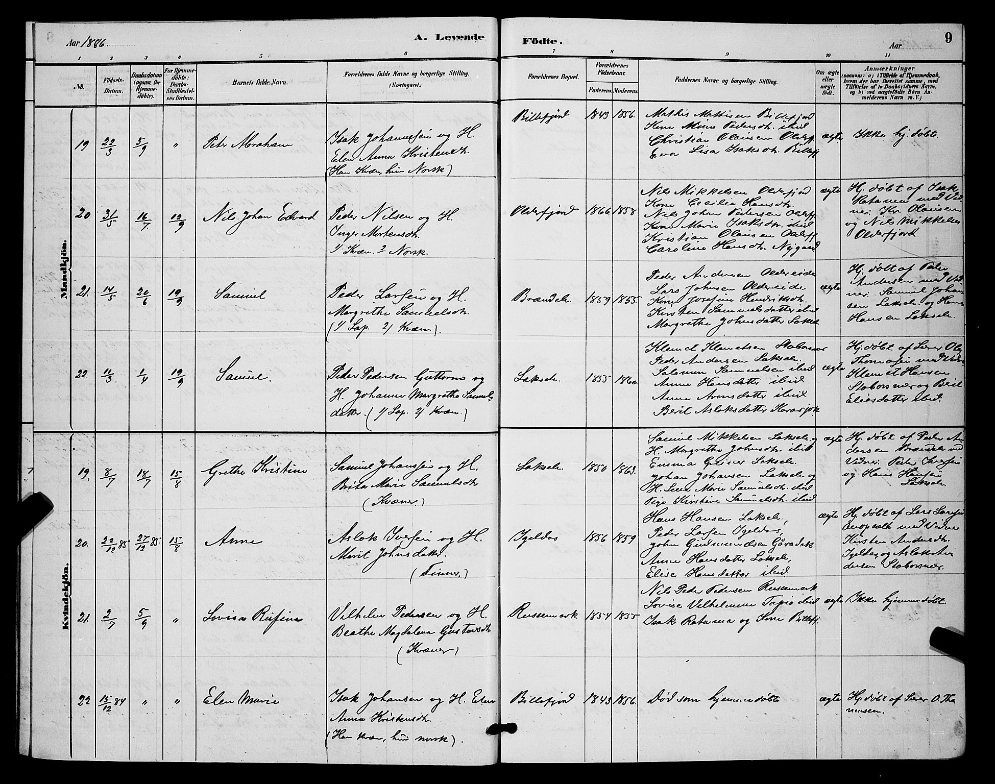 Kistrand/Porsanger sokneprestembete, AV/SATØ-S-1351/H/Hb/L0004.klokk: Parish register (copy) no. 4, 1885-1894, p. 9