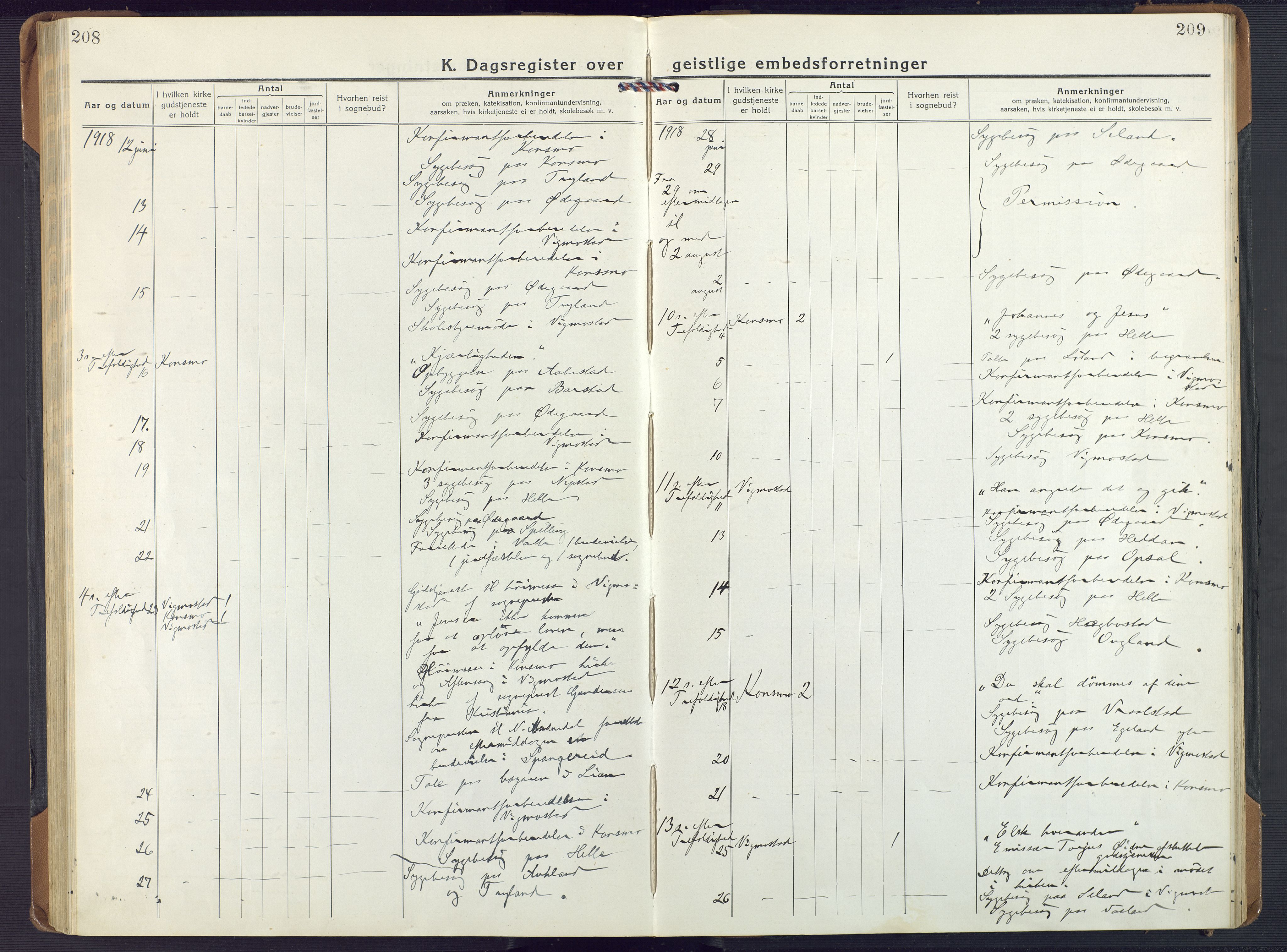 Nord-Audnedal sokneprestkontor, AV/SAK-1111-0032/F/Fa/Fab/L0005: Parish register (official) no. A 5, 1918-1925, p. 208-209