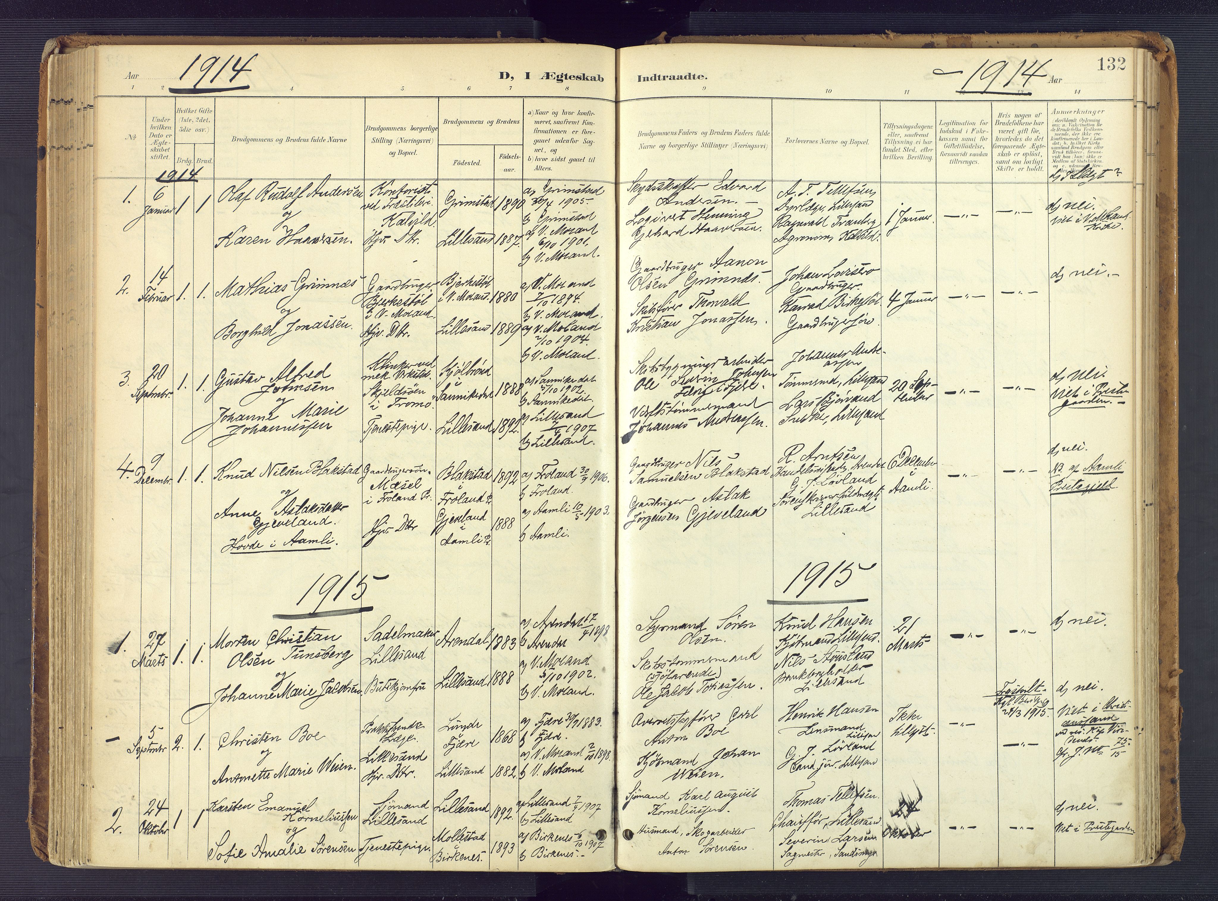 Vestre Moland sokneprestkontor, SAK/1111-0046/F/Fa/Faa/L0002: Parish register (official) no. A 2, 1900-1926, p. 132