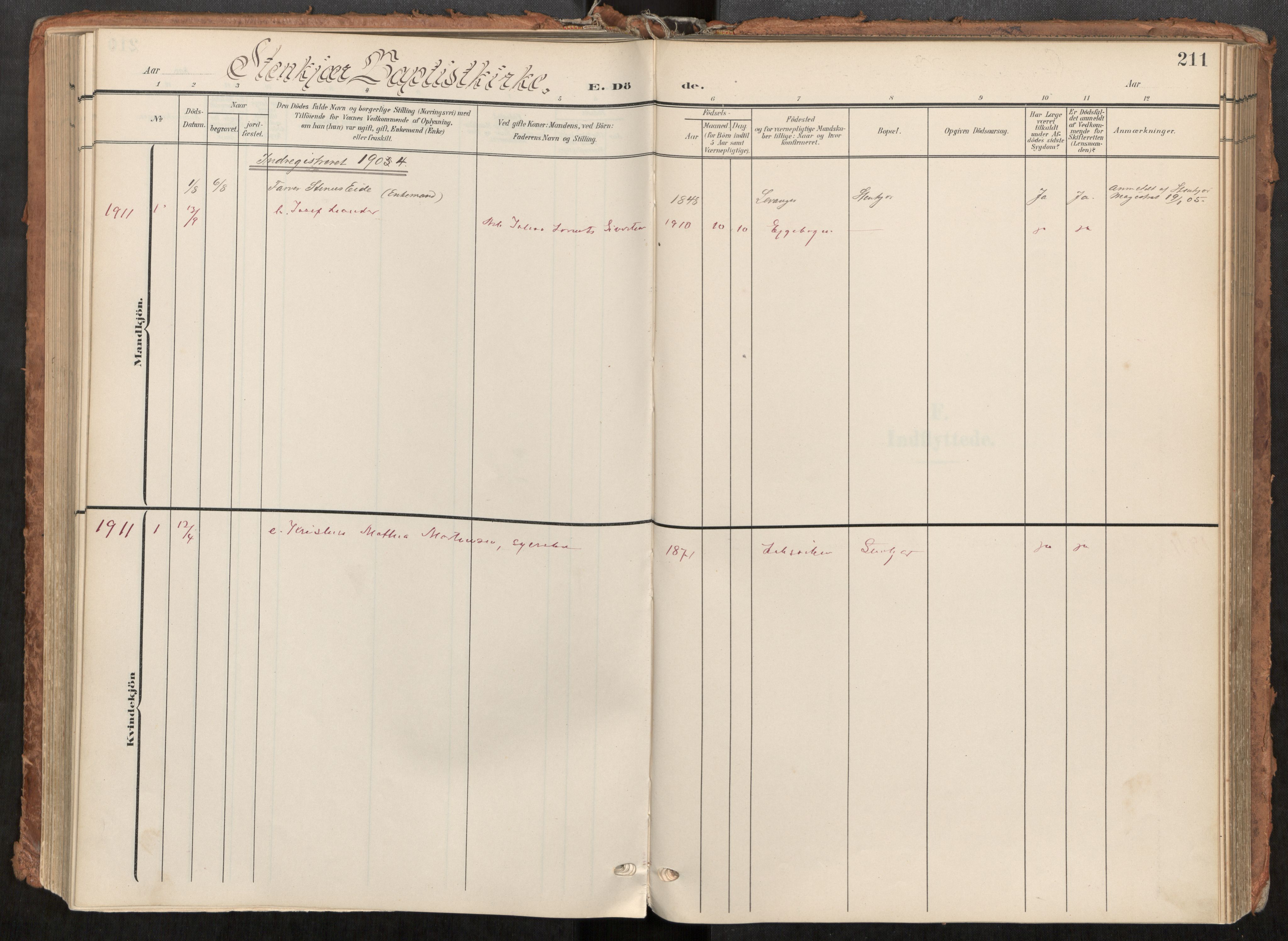 Steinkjer sokneprestkontor, SAT/A-1541/01/H/Ha/Haa/L0001: Parish register (official) no. 1, 1904-1912, p. 211