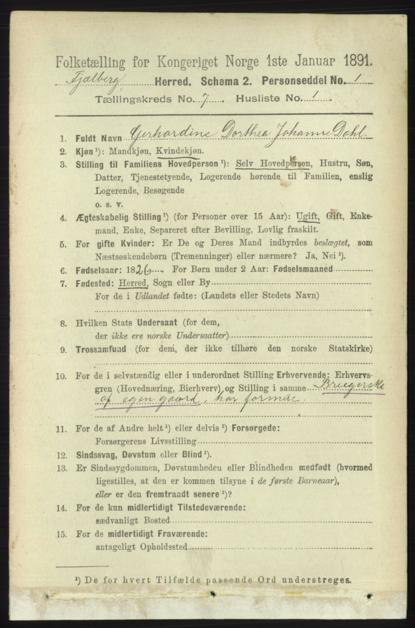 RA, 1891 census for 1213 Fjelberg, 1891, p. 2398