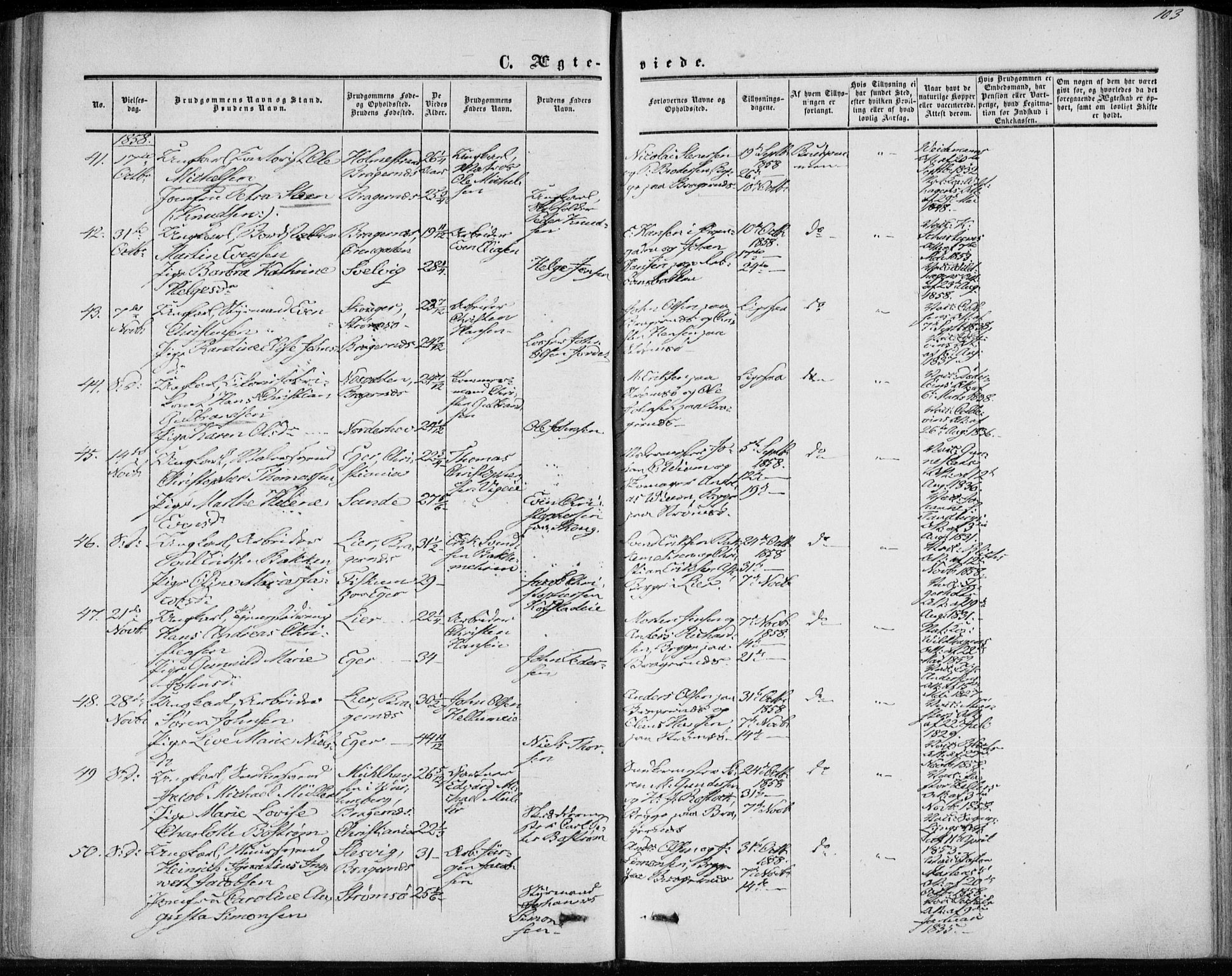 Bragernes kirkebøker, AV/SAKO-A-6/F/Fc/L0002: Parish register (official) no. III 2, 1854-1865, p. 103