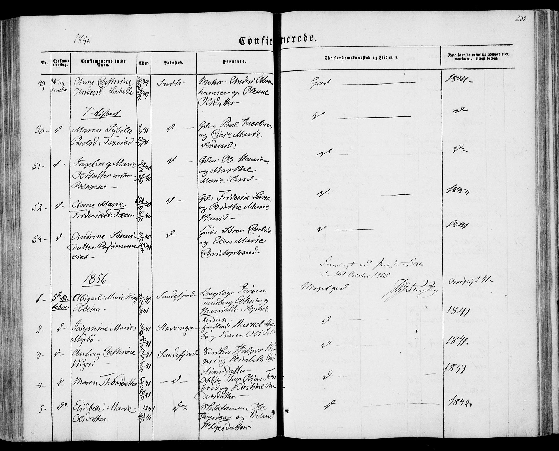 Sandar kirkebøker, SAKO/A-243/F/Fa/L0007: Parish register (official) no. 7, 1855-1861, p. 232