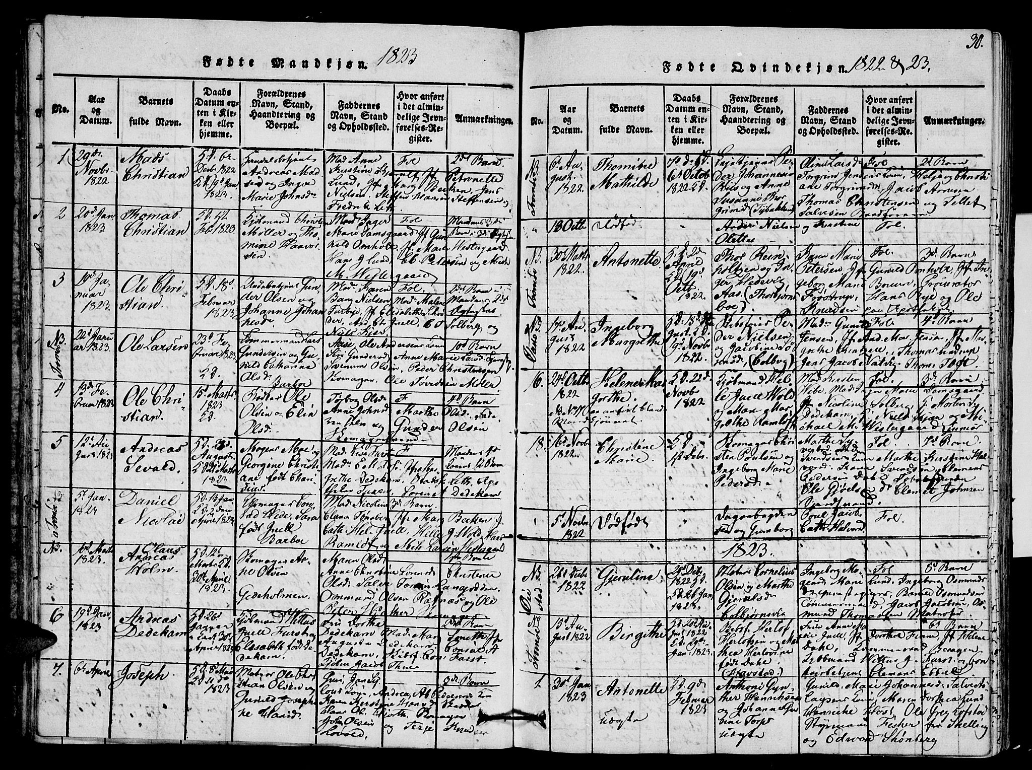 Arendal sokneprestkontor, Trefoldighet, SAK/1111-0040/F/Fb/L0001: Parish register (copy) no. B 1, 1816-1838, p. 30