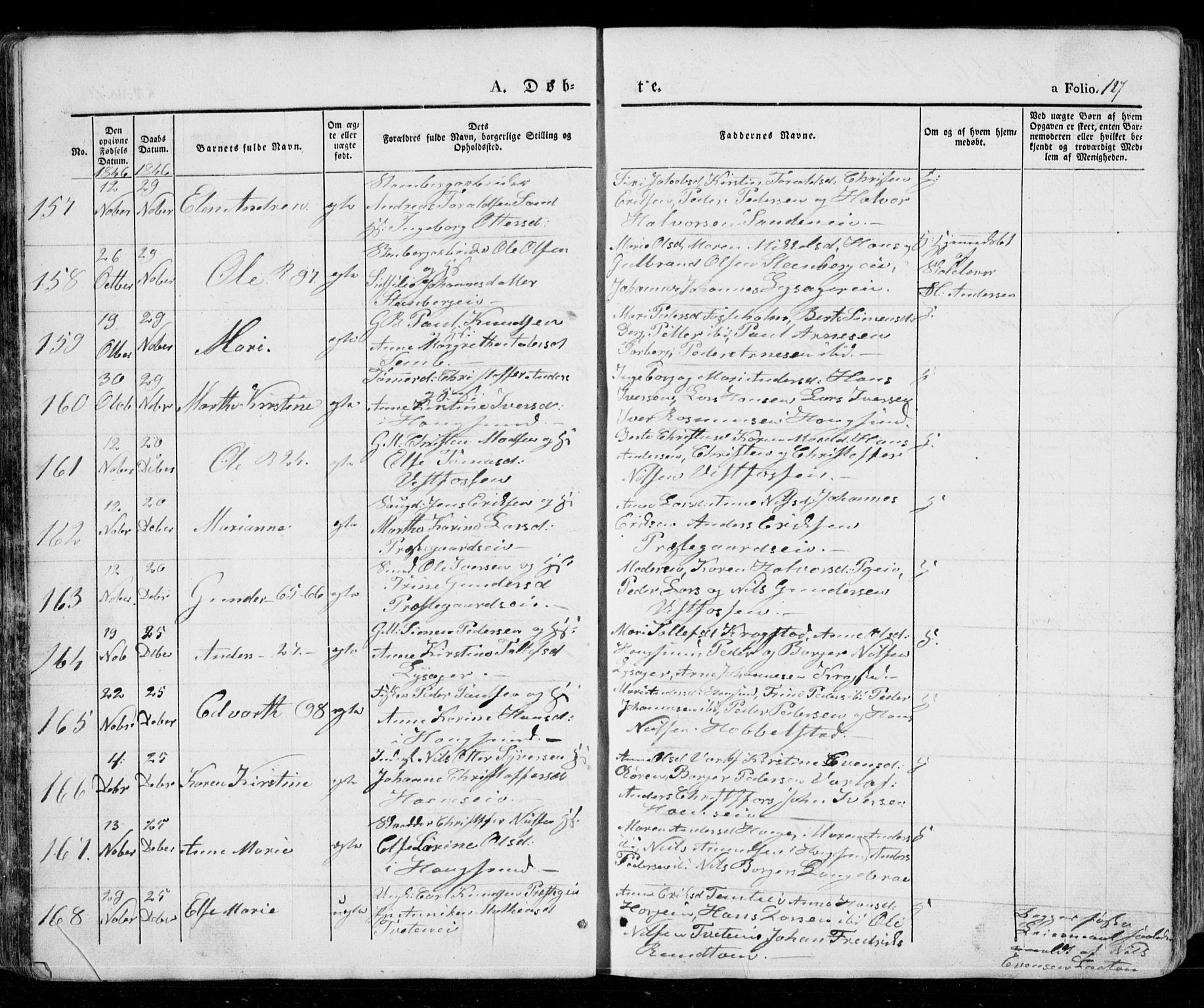 Eiker kirkebøker, AV/SAKO-A-4/G/Ga/L0002: Parish register (copy) no. I 2, 1832-1856, p. 127