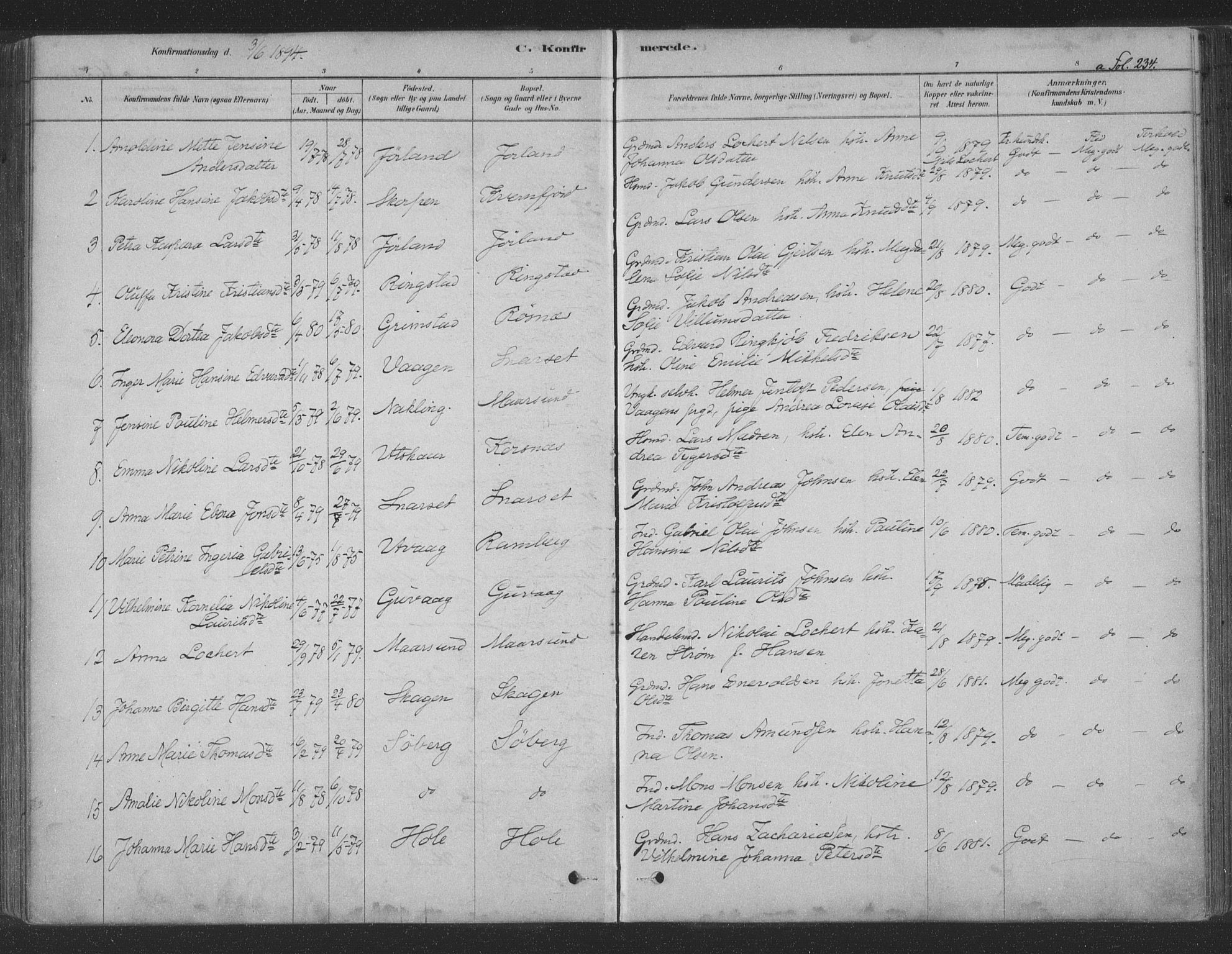 Ministerialprotokoller, klokkerbøker og fødselsregistre - Nordland, AV/SAT-A-1459/891/L1302: Parish register (official) no. 891A07, 1878-1895, p. 234