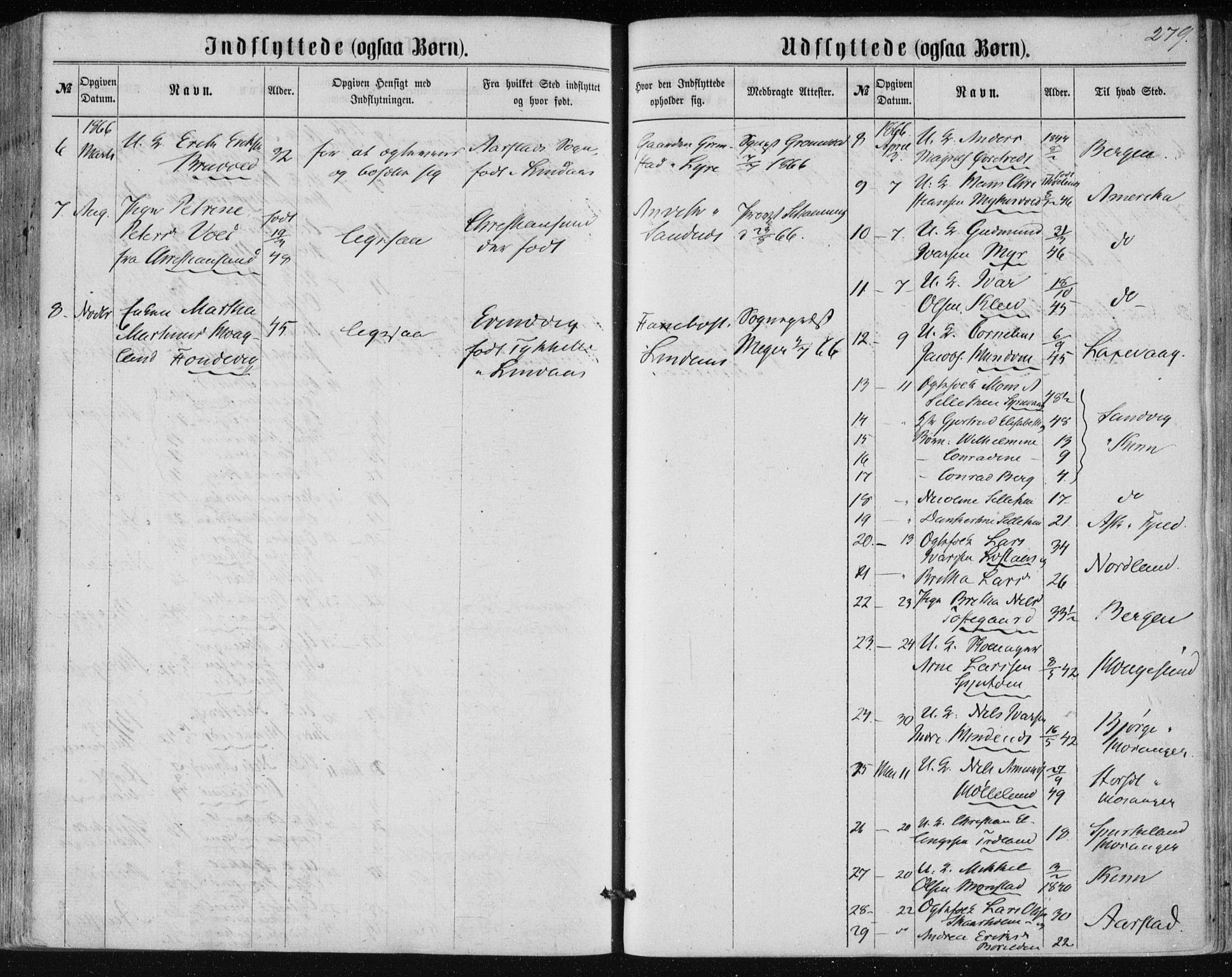 Lindås Sokneprestembete, SAB/A-76701/H/Haa: Parish register (official) no. A 16, 1863-1875, p. 279