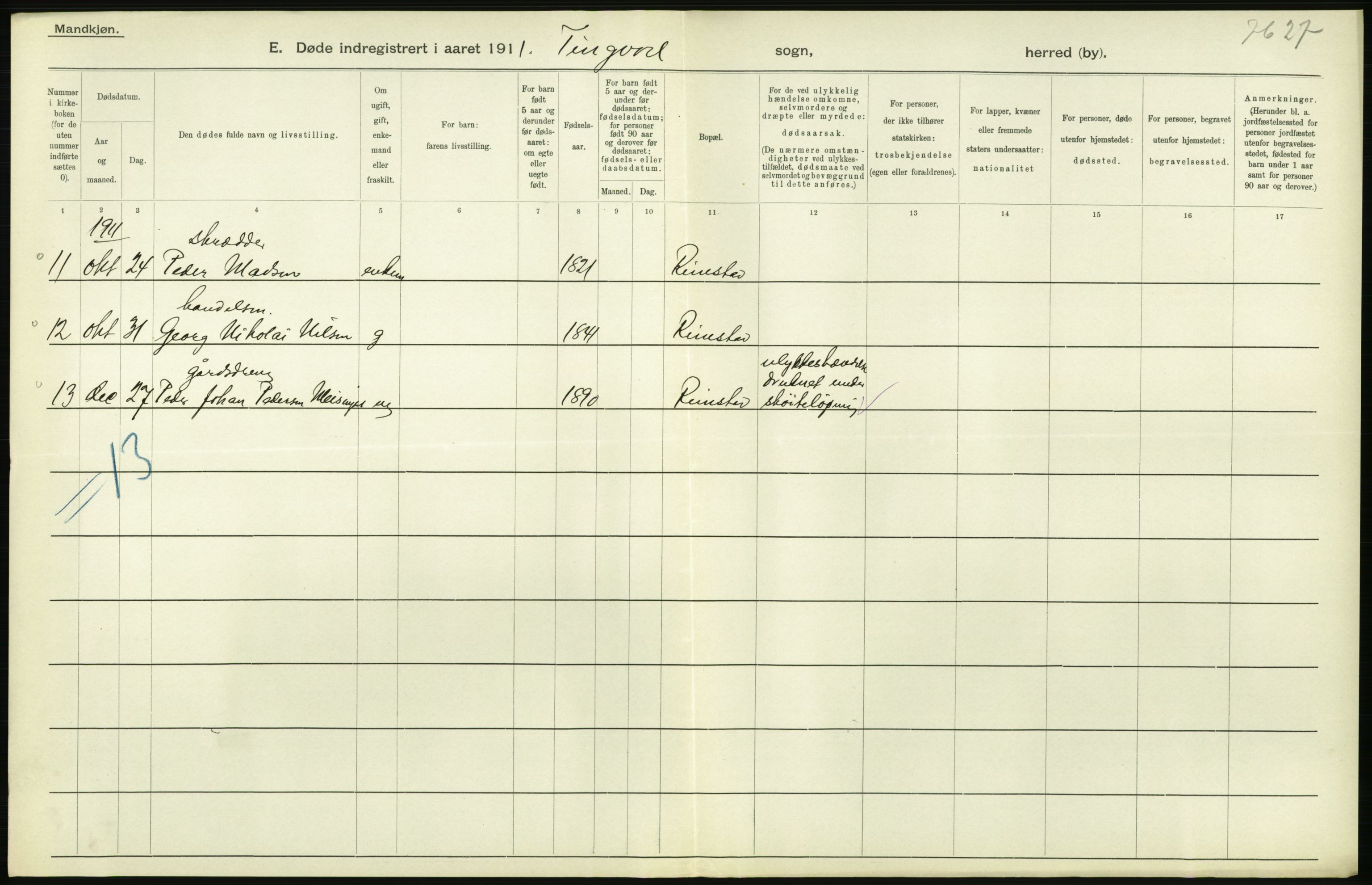 Statistisk sentralbyrå, Sosiodemografiske emner, Befolkning, AV/RA-S-2228/D/Df/Dfb/Dfba/L0038: Romsdals amt:  Døde. Bygder og byer., 1911, p. 36