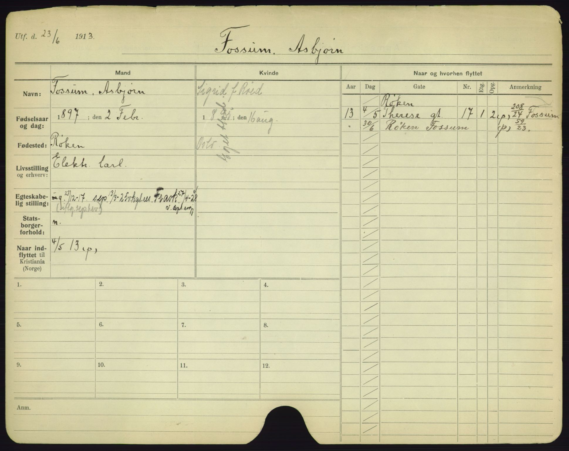 Oslo folkeregister, Registerkort, AV/SAO-A-11715/F/Fa/Fac/L0003: Menn, 1906-1914, p. 229a