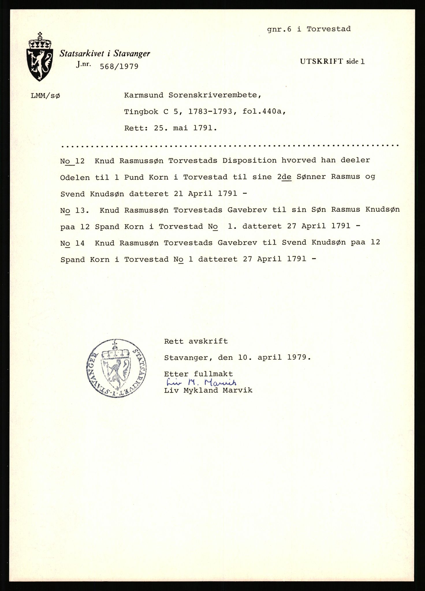 Statsarkivet i Stavanger, AV/SAST-A-101971/03/Y/Yj/L0088: Avskrifter sortert etter gårdsnavn: Todneim - Tuestad, 1750-1930, p. 279