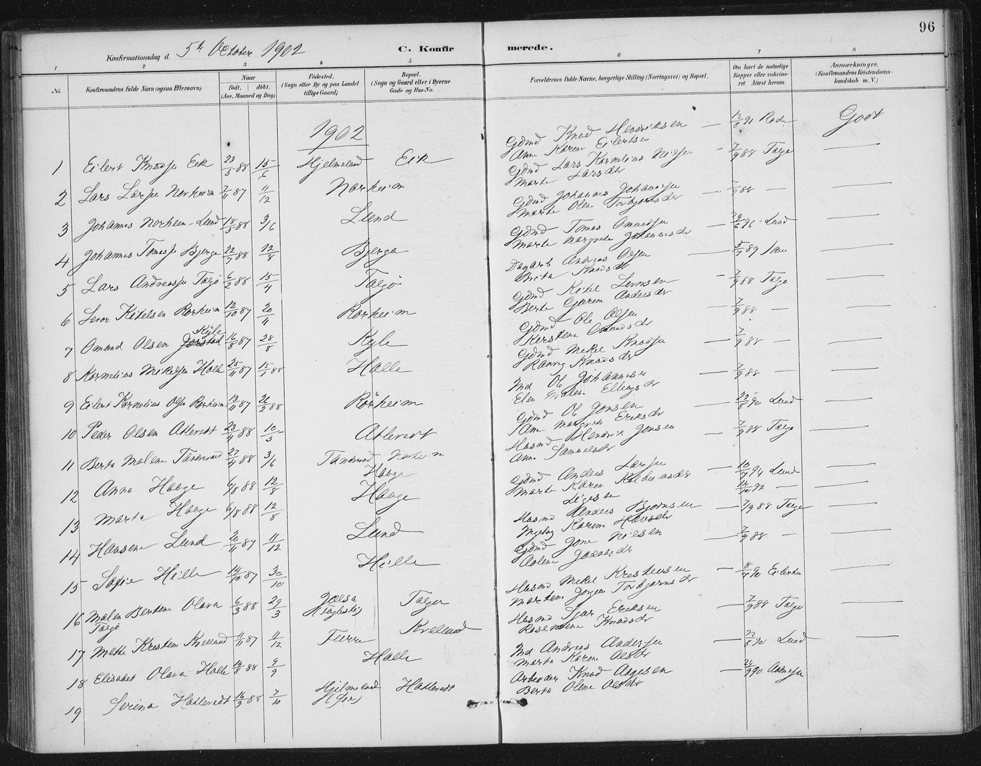 Nedstrand sokneprestkontor, AV/SAST-A-101841/01/IV: Parish register (official) no. A 13, 1887-1915, p. 96