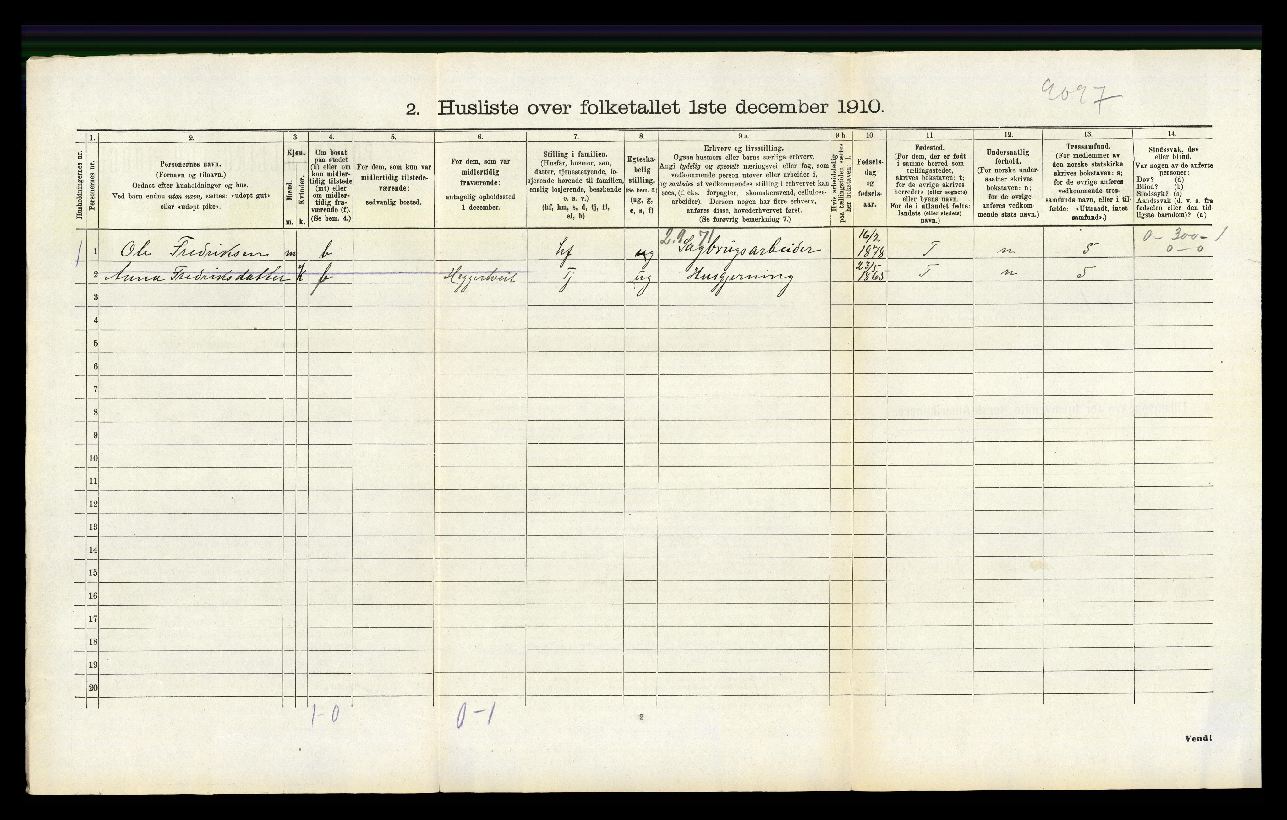 RA, 1910 census for Hamre, 1910, p. 299