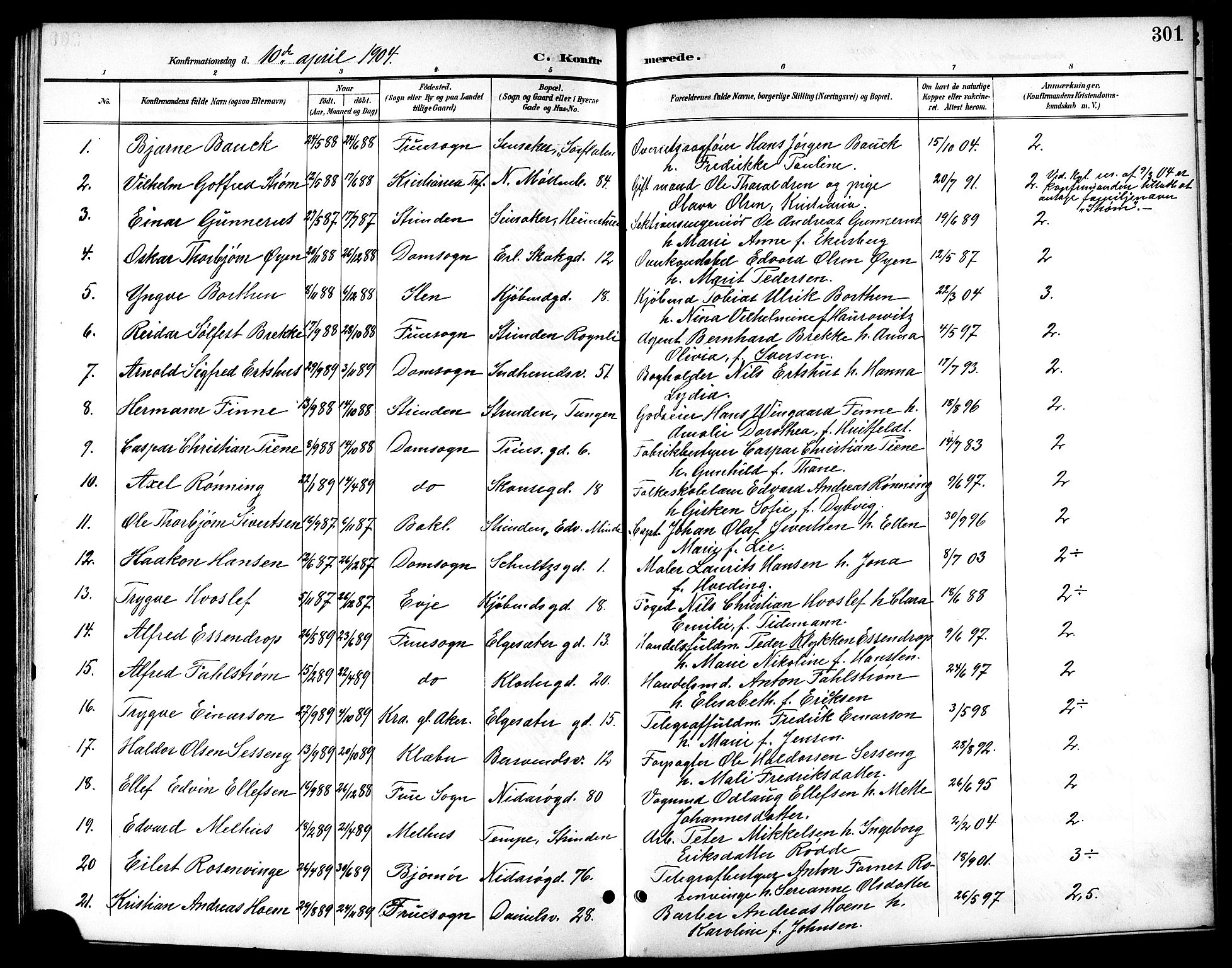 Ministerialprotokoller, klokkerbøker og fødselsregistre - Sør-Trøndelag, SAT/A-1456/601/L0094: Parish register (copy) no. 601C12, 1898-1911, p. 301