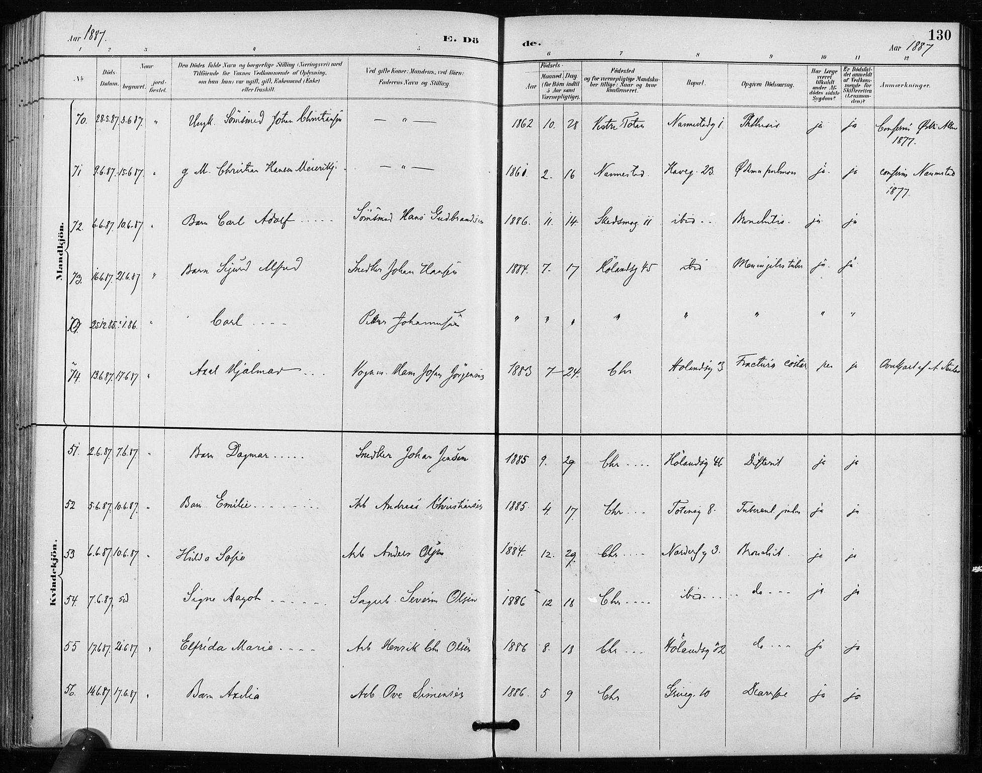 Kampen prestekontor Kirkebøker, AV/SAO-A-10853/F/Fa/L0004: Parish register (official) no. I 4, 1885-1892, p. 130