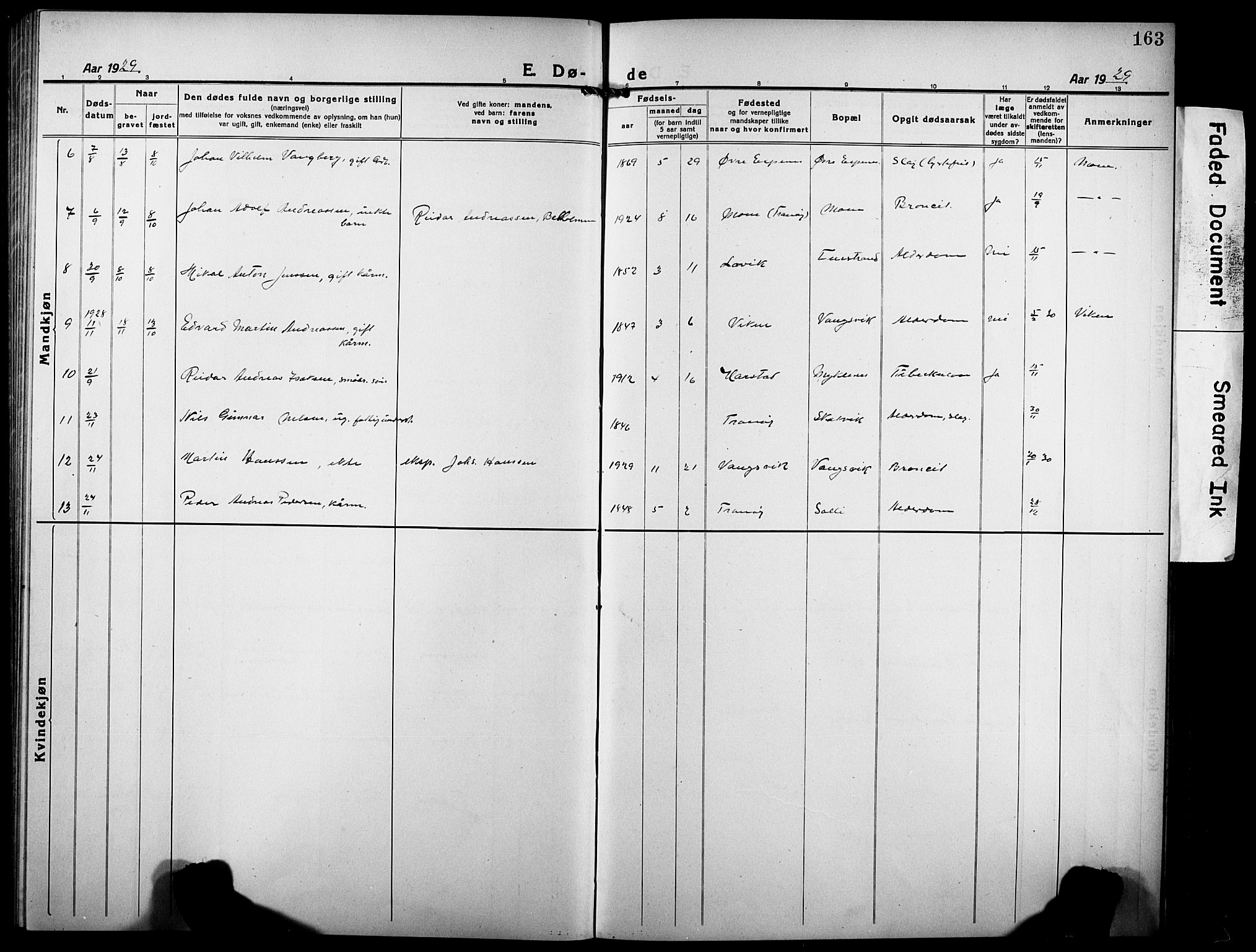 Tranøy sokneprestkontor, SATØ/S-1313/I/Ia/Iab/L0006klokker: Parish register (copy) no. 6, 1919-1932, p. 163