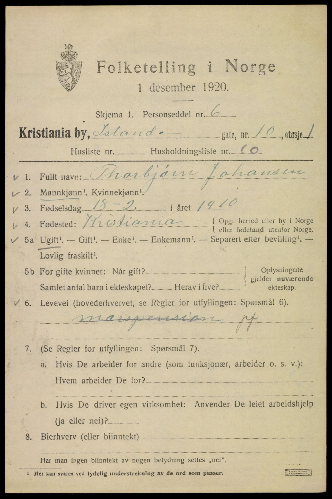 SAO, 1920 census for Kristiania, 1920, p. 312505