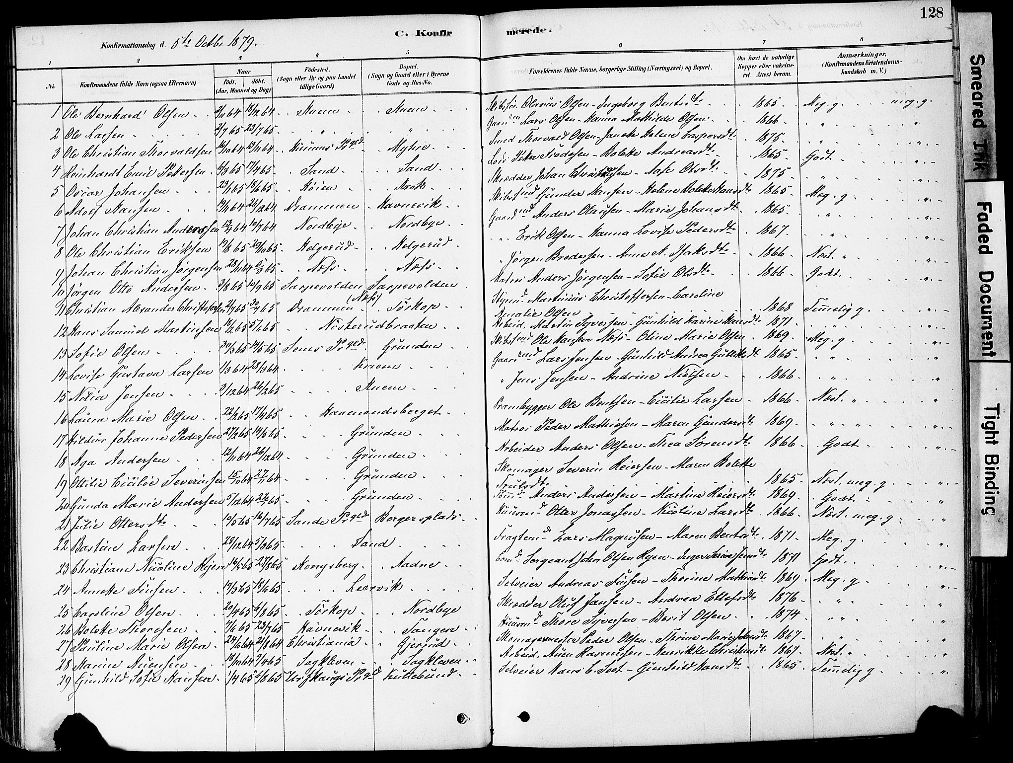 Strømm kirkebøker, AV/SAKO-A-322/F/Fa/L0004: Parish register (official) no. I 4, 1878-1899, p. 128