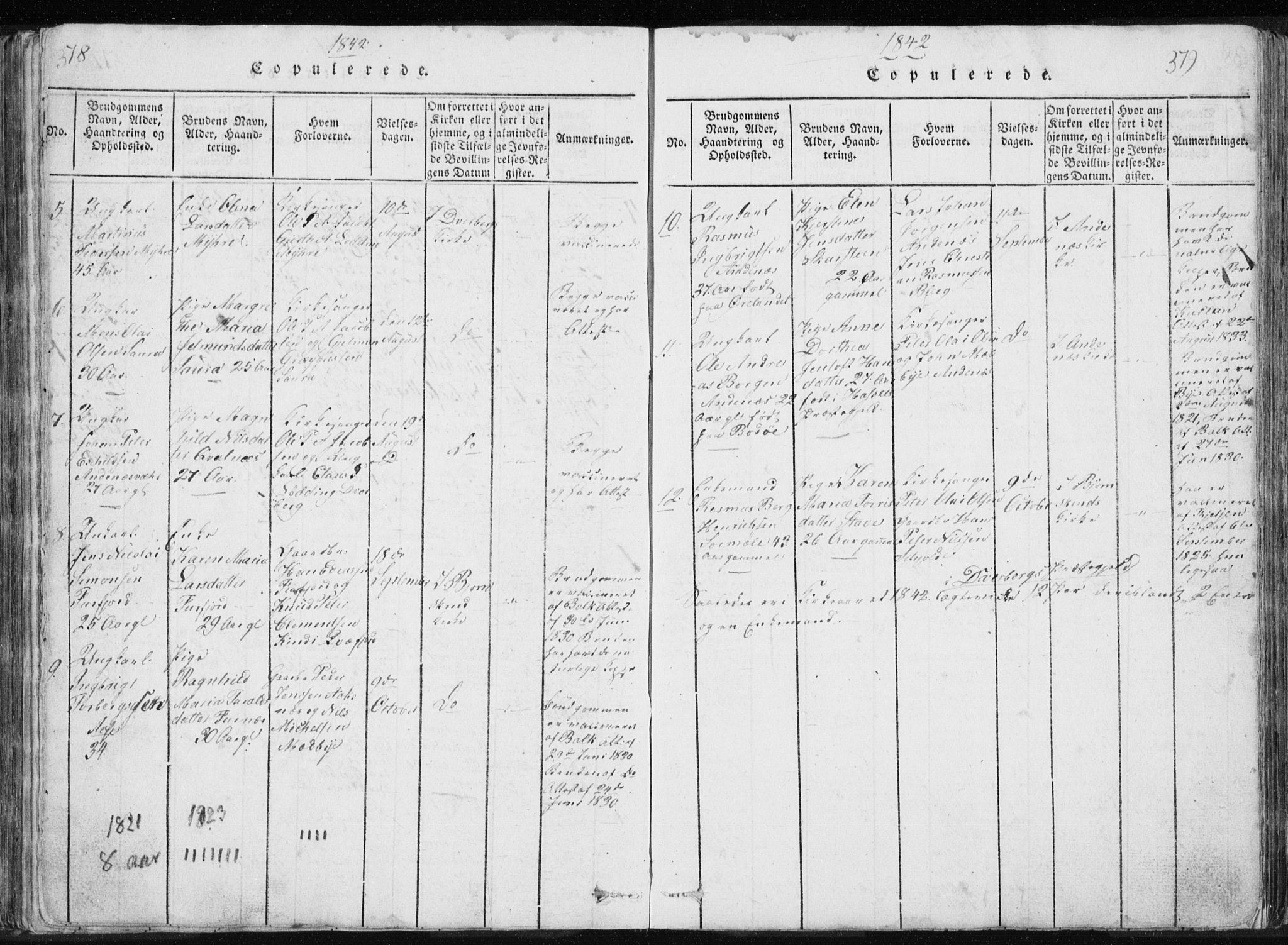 Ministerialprotokoller, klokkerbøker og fødselsregistre - Nordland, AV/SAT-A-1459/897/L1411: Parish register (copy) no. 897C01, 1820-1866, p. 378-379