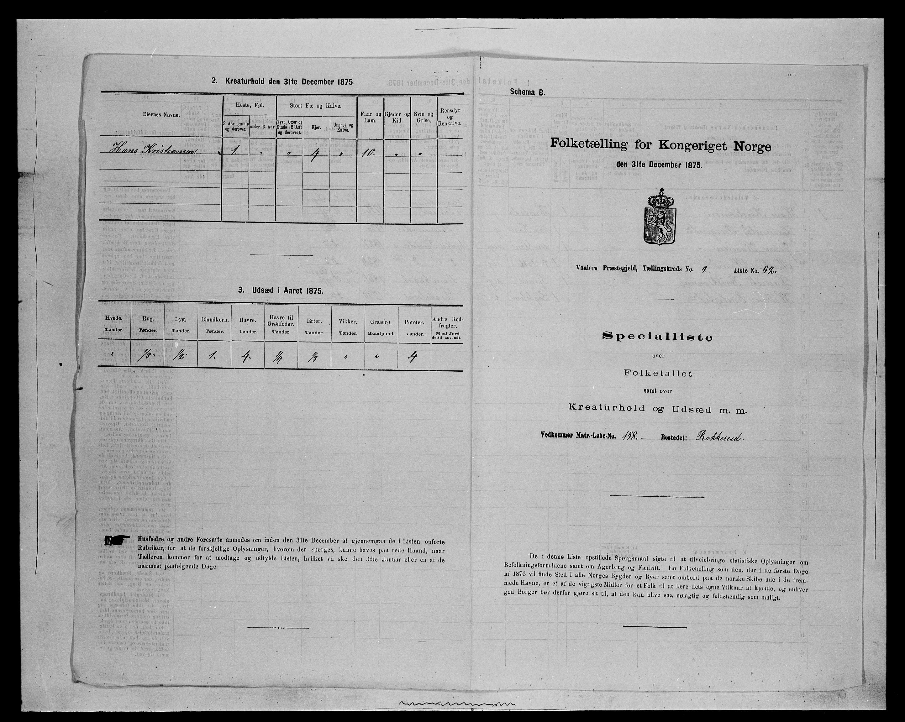 SAH, 1875 census for 0426P Våler parish (Hedmark), 1875, p. 1285