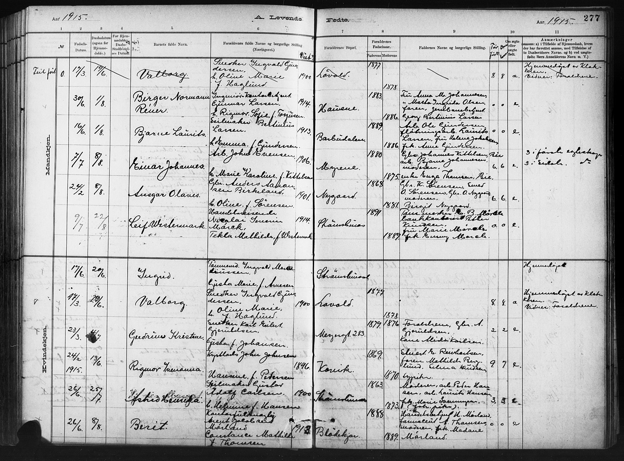 Barbu sokneprestkontor, AV/SAK-1111-0003/F/Fb/L0002: Parish register (copy) no. B 2, 1890-1922, p. 277