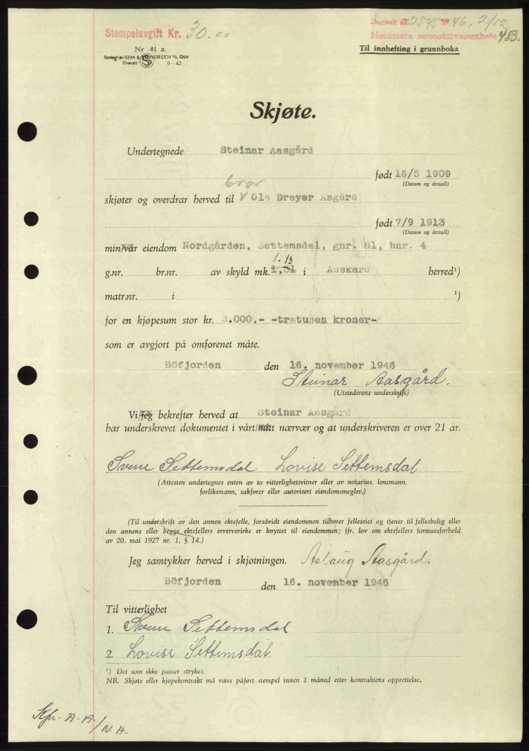 Nordmøre sorenskriveri, AV/SAT-A-4132/1/2/2Ca: Mortgage book no. A103, 1946-1947, Diary no: : 2545/1946