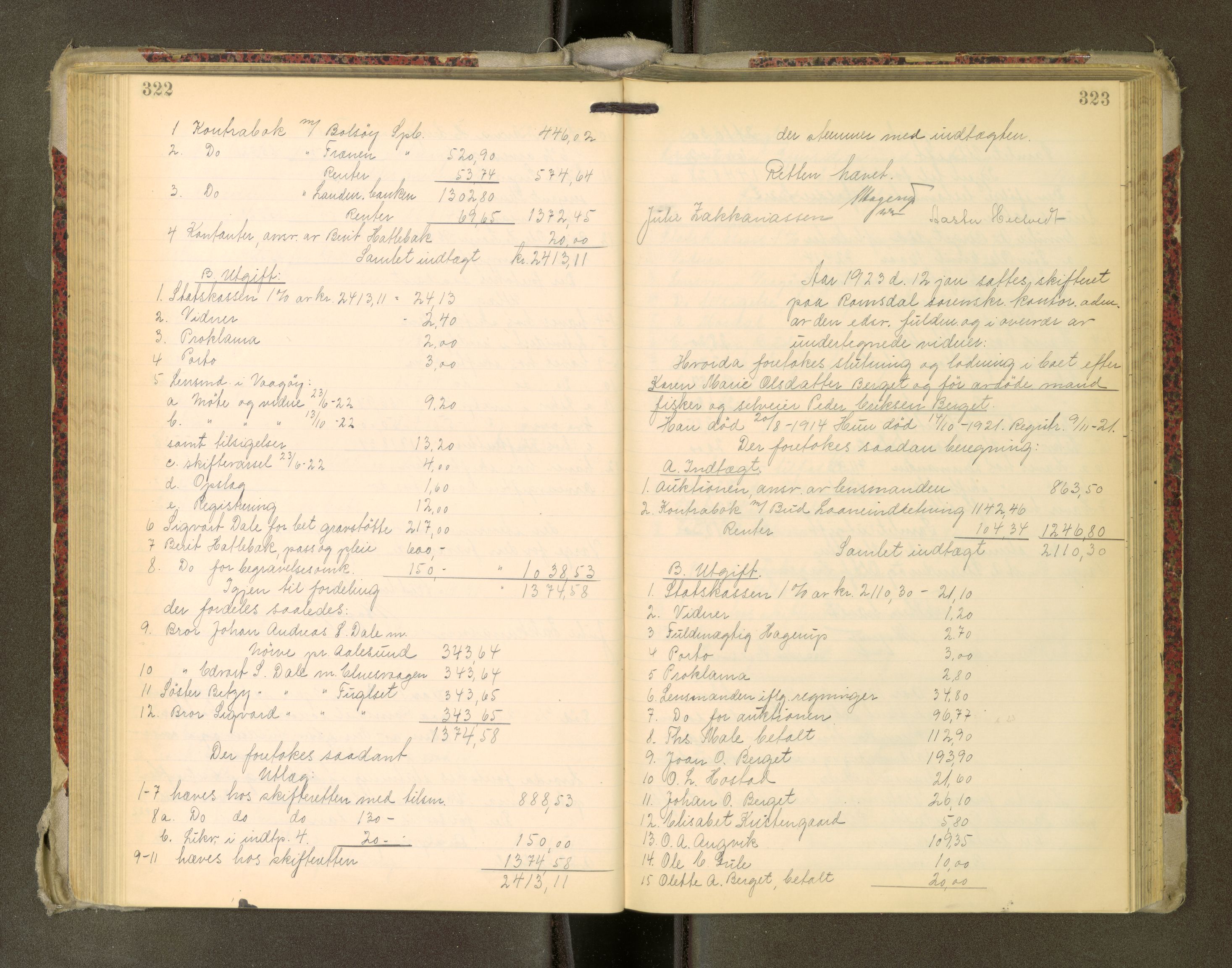 Romsdal sorenskriveri, AV/SAT-A-4149/1/3/3A/L0022: Skifteutlodnings Protokoll, 1920-1924, p. 322-323
