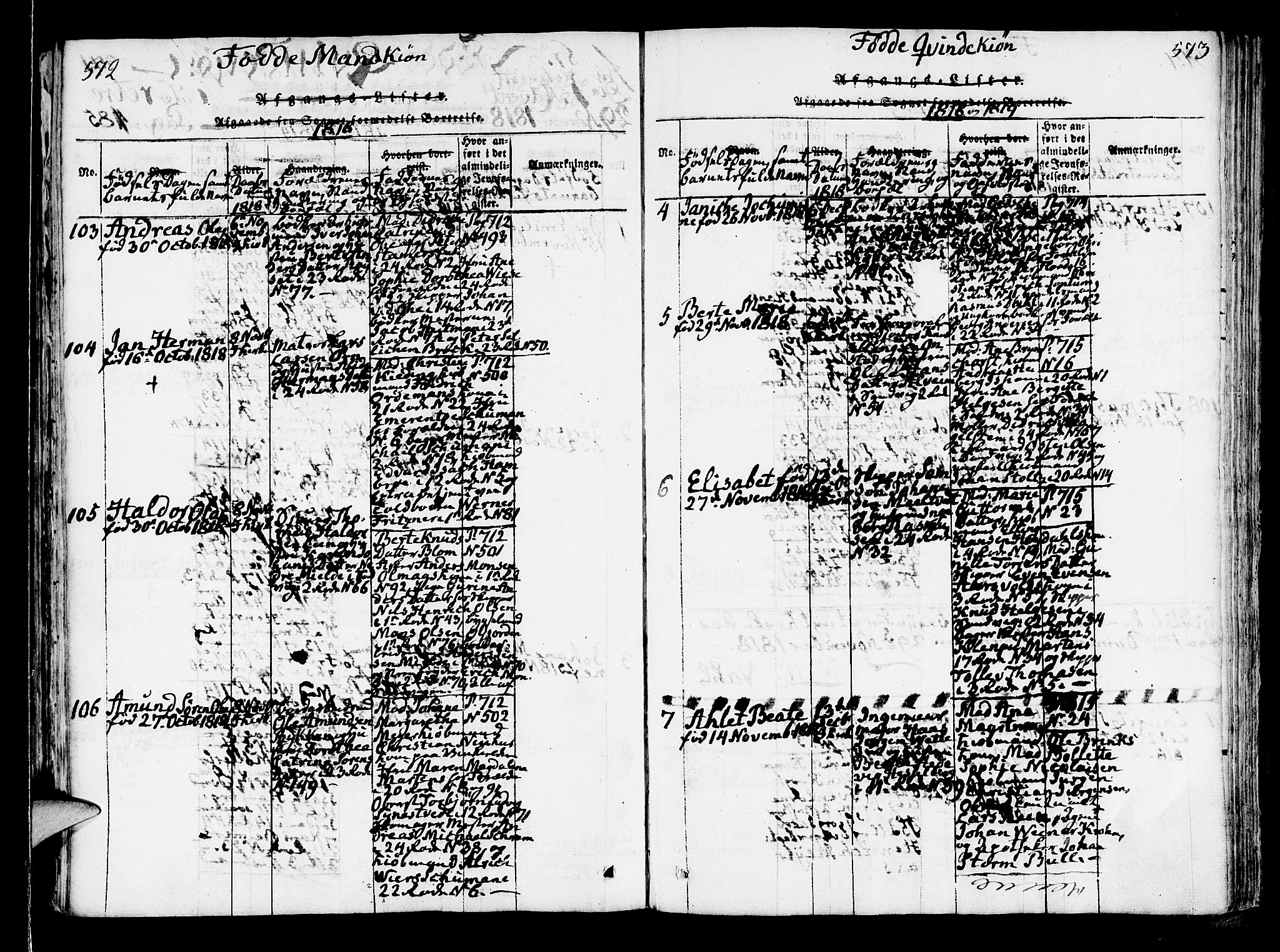 Korskirken sokneprestembete, AV/SAB-A-76101/H/Hab: Parish register (copy) no. A 1b, 1815-1821, p. 572-573