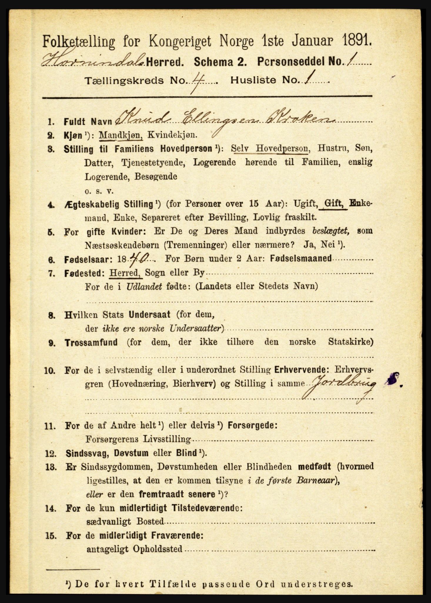 RA, 1891 census for 1444 Hornindal, 1891, p. 865