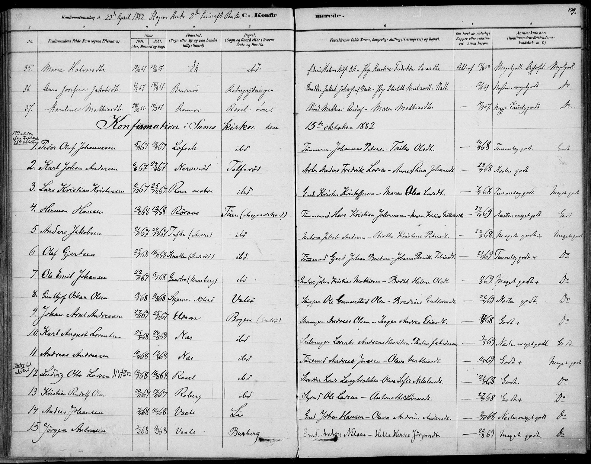 Sem kirkebøker, AV/SAKO-A-5/F/Fb/L0004: Parish register (official) no. II 4, 1878-1891, p. 179