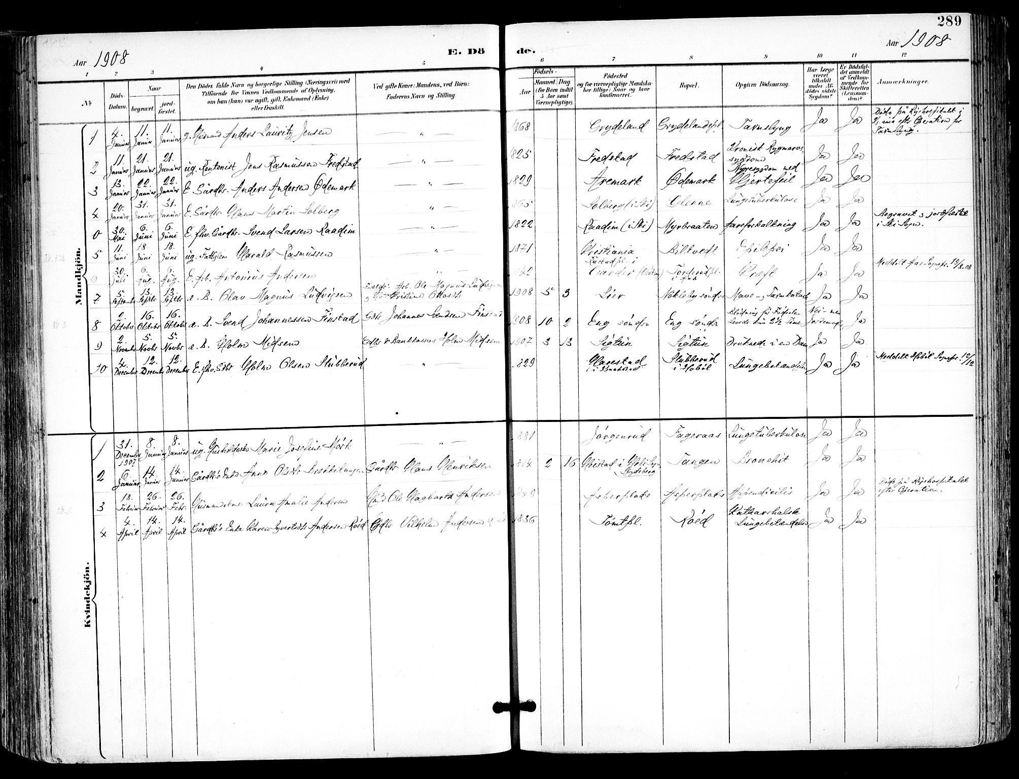 Kråkstad prestekontor Kirkebøker, SAO/A-10125a/F/Fa/L0010: Parish register (official) no. I 10, 1893-1931, p. 289