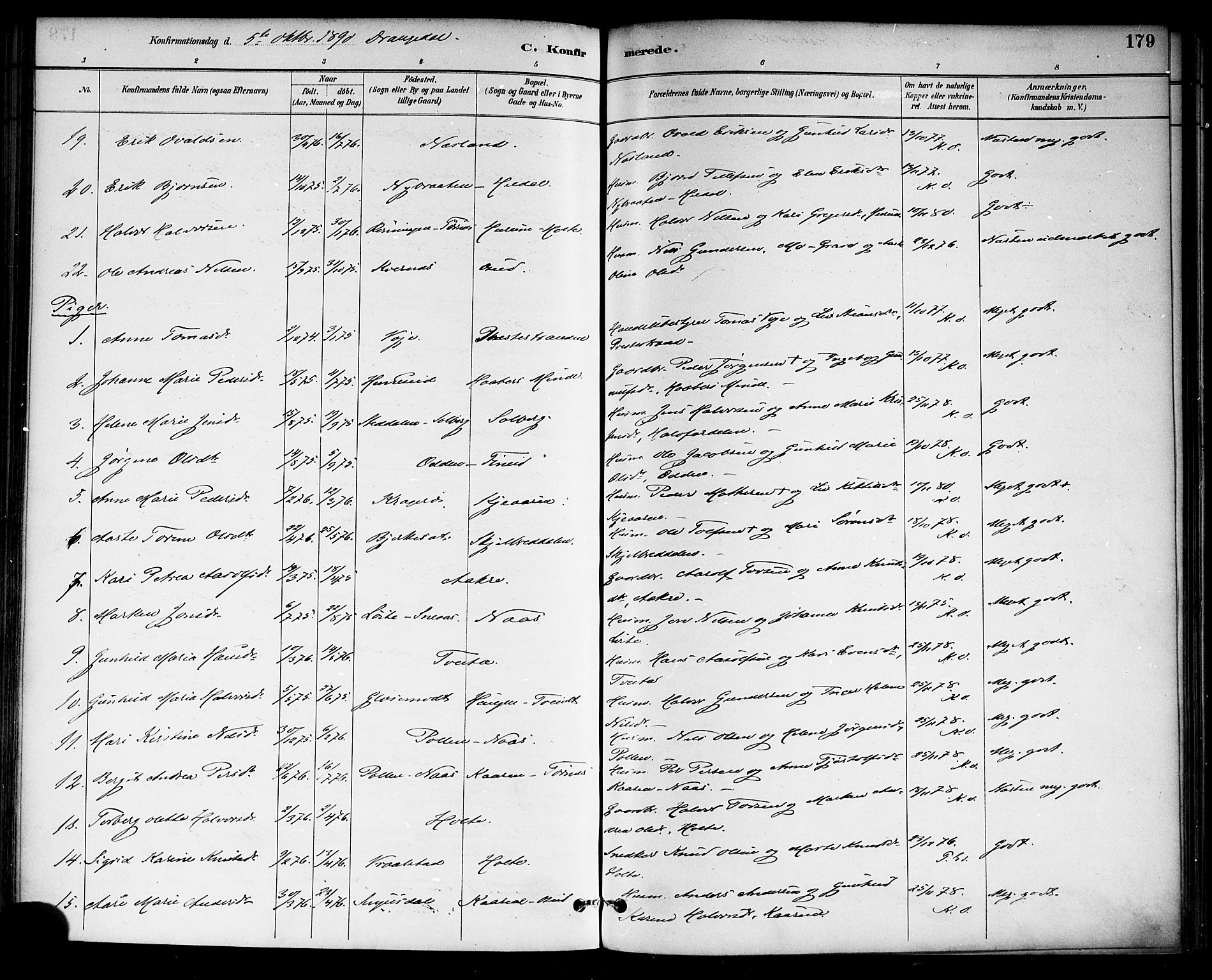 Drangedal kirkebøker, SAKO/A-258/F/Fa/L0010: Parish register (official) no. 10 /1, 1885-1894, p. 179